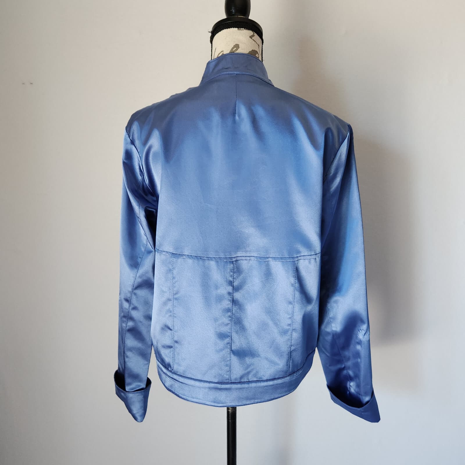 NWoT J. Peterman Satin Bomber Jacket Zip-Up Pocket Lined Blue Women's 10 - Thumbnail 5