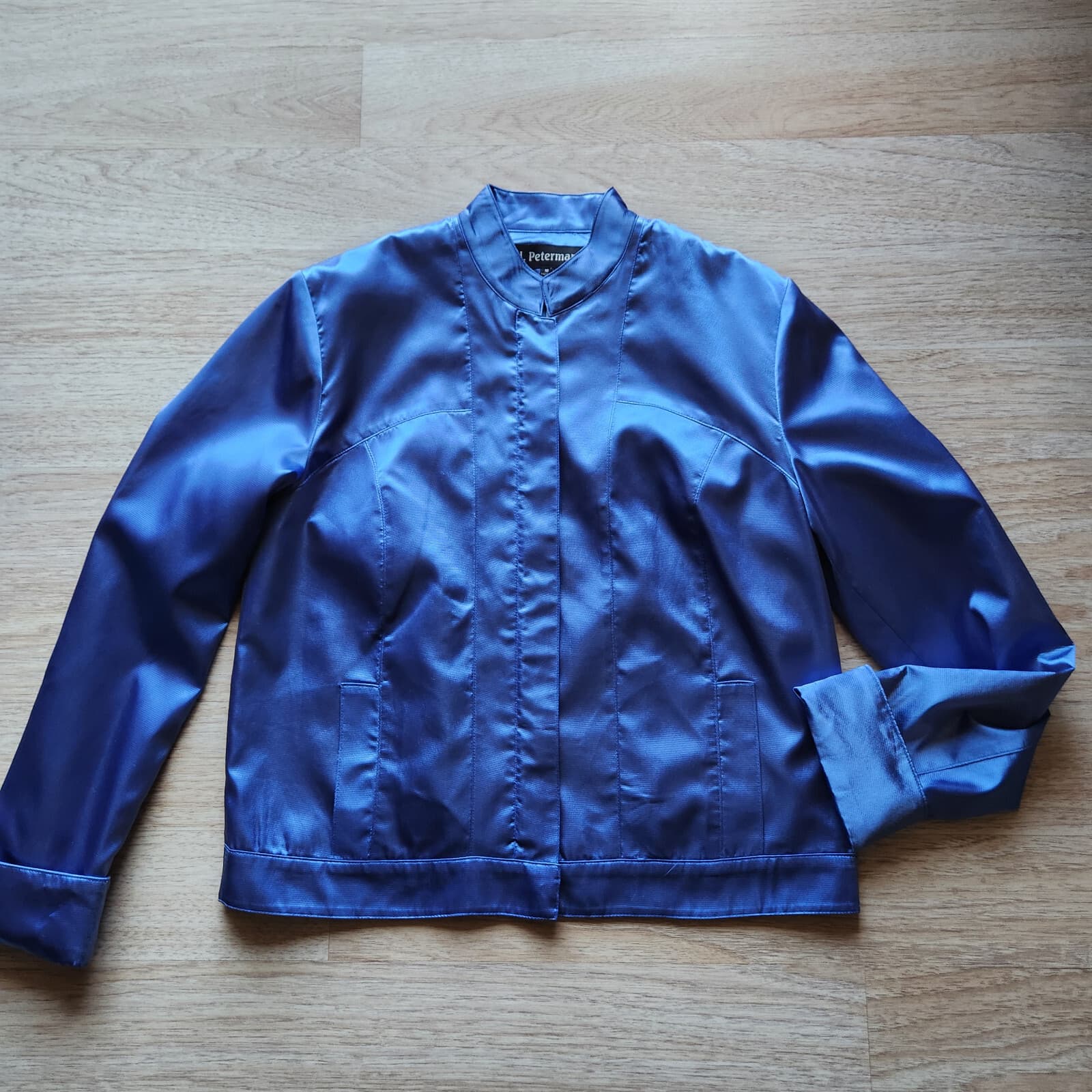 NWoT J. Peterman Satin Bomber Jacket Zip-Up Pocket Lined Blue Women's 10 - Thumbnail 4