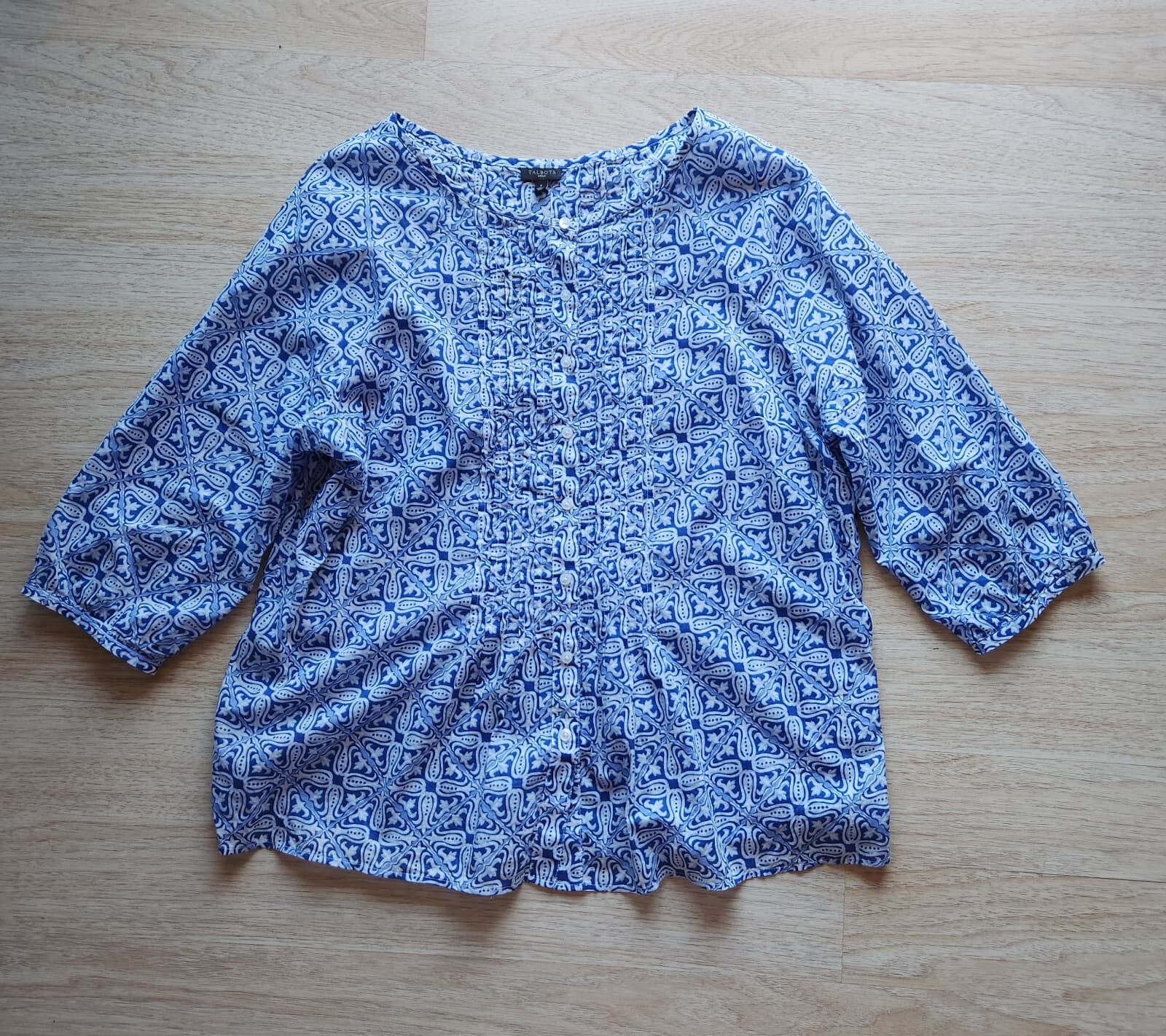 NWoT Talbots Floral Tunic Top 3/4 Sleeve Button Down Blue White Cotton Women X - Thumbnail 5