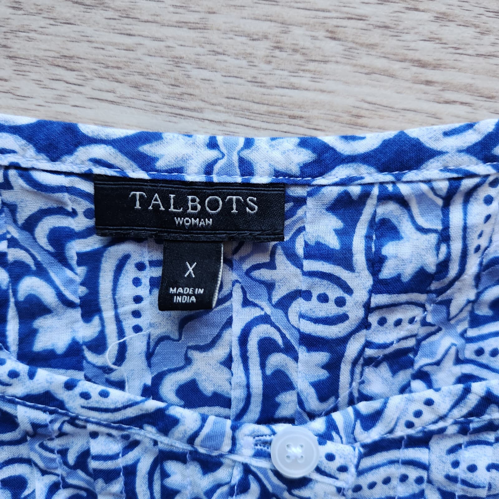 NWoT Talbots Floral Tunic Top 3/4 Sleeve Button Down Blue White Cotton Women X - Thumbnail 6