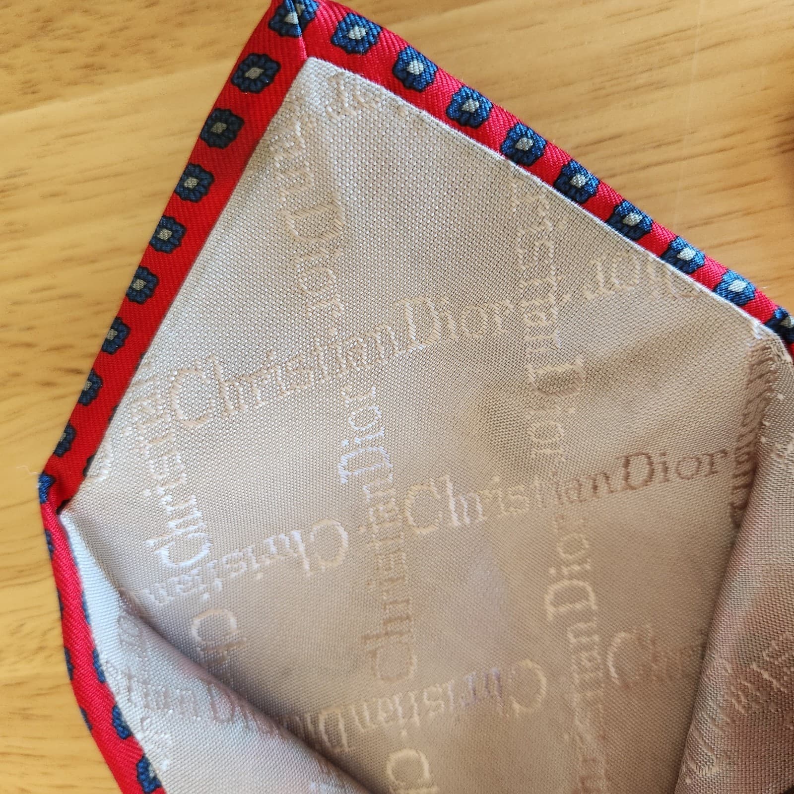 Vintage Christian Dior Made in USA 100% Italian Silk Diamond Neck-Tie Blue Red - Thumbnail 5