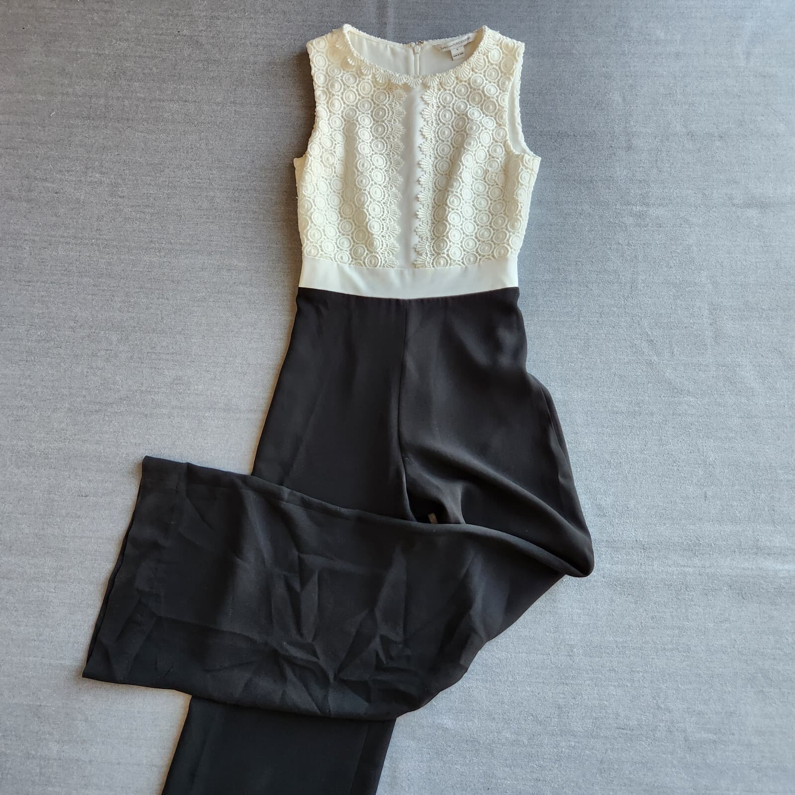 Diane Von Furstenberg $598 Tavita Lace Wide Leg Jumpsuit White Black Sz.0 - Thumbnail 3