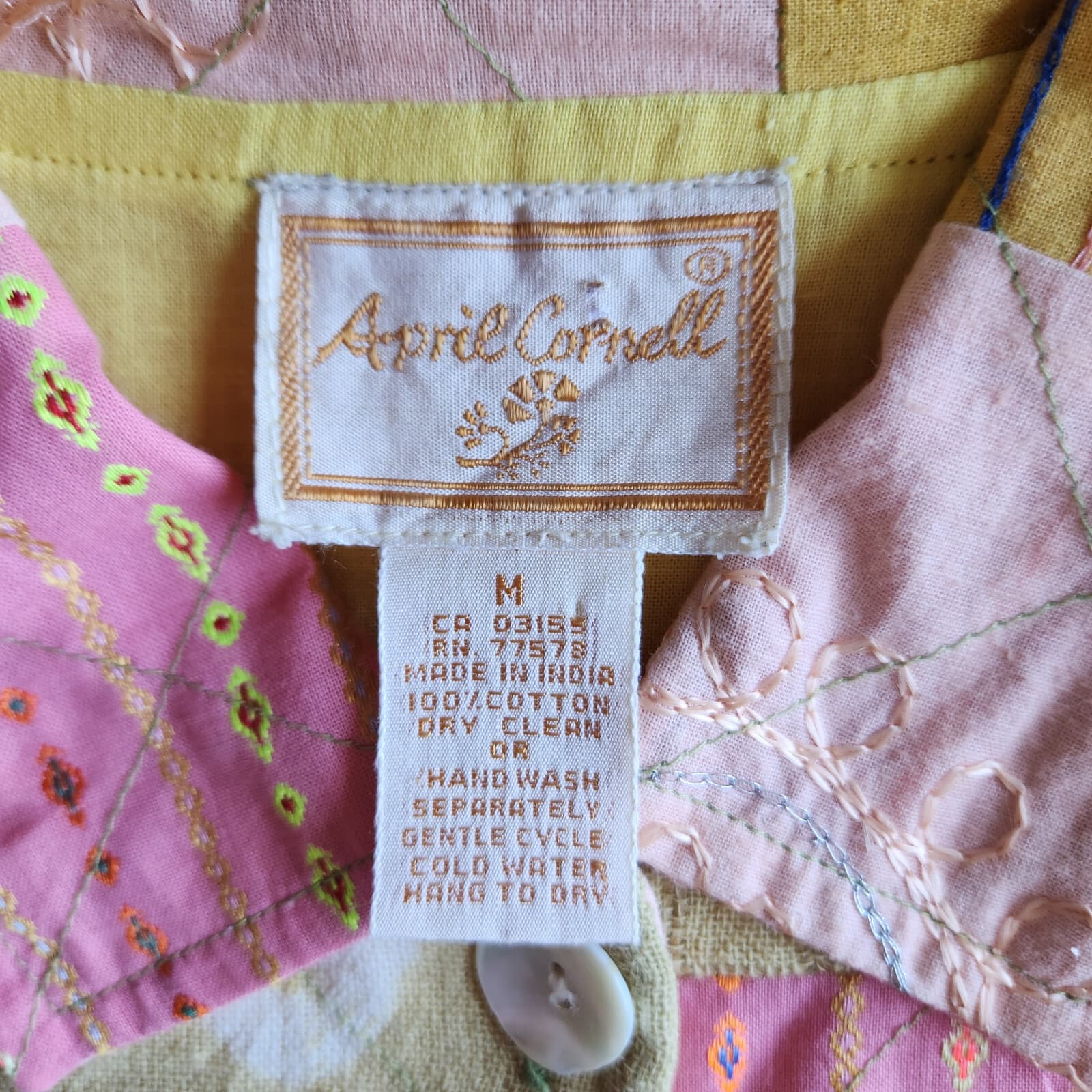 Vintage April Cornell Embroidered Patchwork Jacket Button Lined Multicolor Sz.M - Thumbnail 8