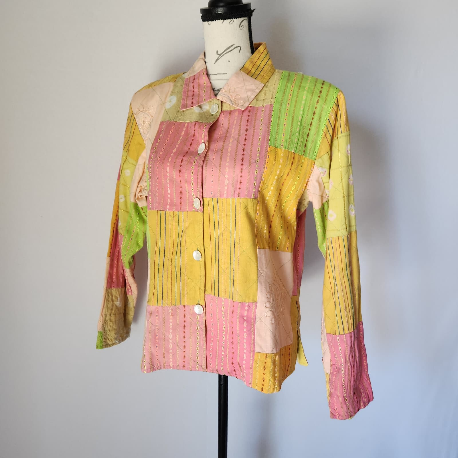 Vintage April Cornell Embroidered Patchwork Jacket Button Lined Multicolor Sz.M - Thumbnail 3