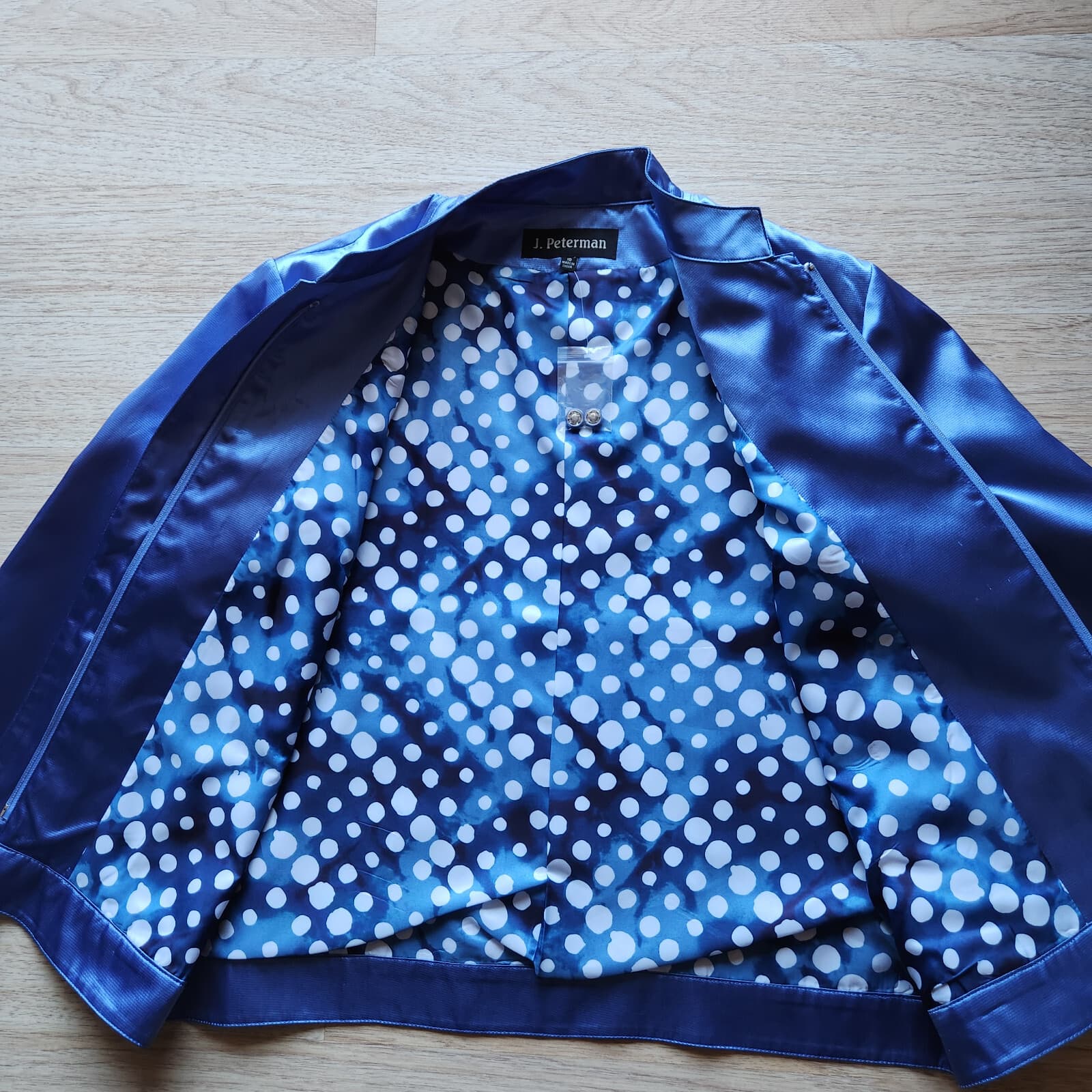 NWoT J. Peterman Satin Bomber Jacket Zip-Up Pocket Lined Blue Women's 10 - Thumbnail 9