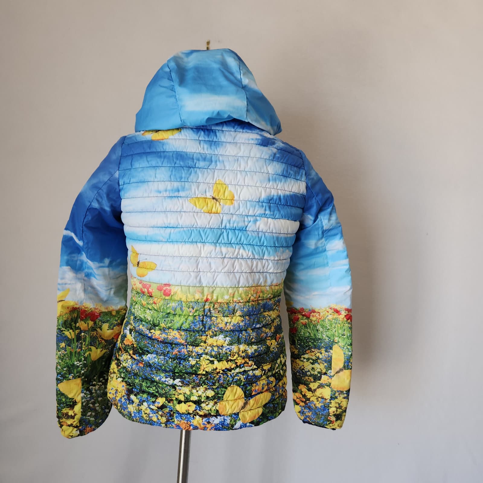 FREEDOMDAY Jane Puffer Hooded Reversibel Jacket Zip-Up Floral Solid Blue Girl 16 - Thumbnail 5
