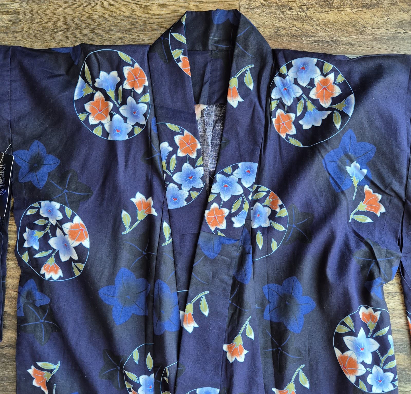 NWT Pret A Porter Floral Japanese Yukata Kimono Robe Cotton Blue O/S *No Belt* - Thumbnail 6