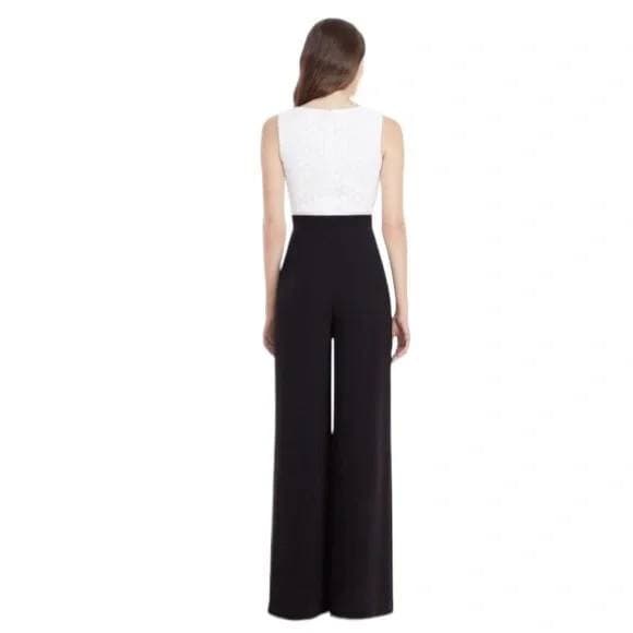 Diane Von Furstenberg $598 Tavita Lace Wide Leg Jumpsuit White Black Sz.0 - Thumbnail 9