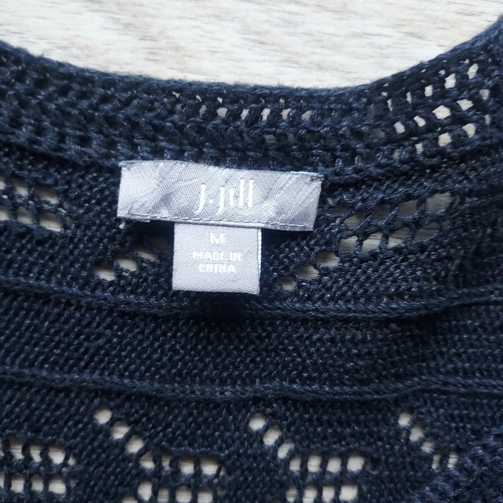 J.Jill Crochet Knit Beach Over Top Linen Blend One-Pearl Button Black Women Sz.M - Thumbnail 7