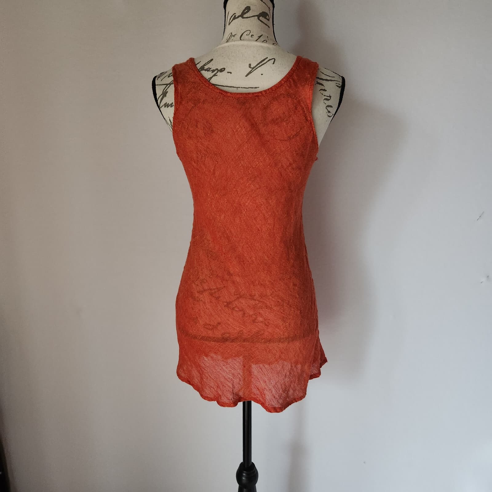 FLAX 100% Linen Tank Top Slim Fit Scoop-Neck Sleeveless Orange Women's P (S) - Thumbnail 4