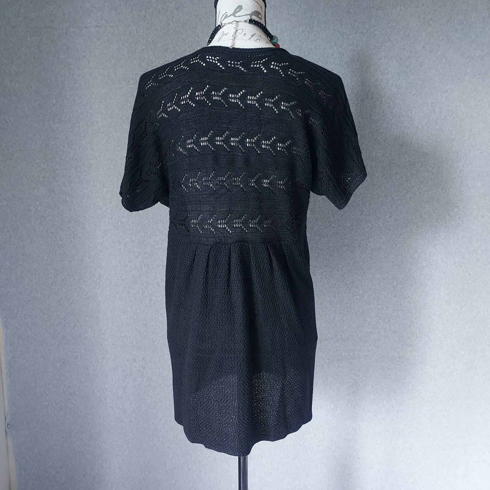 J.Jill Crochet Knit Beach Over Top Linen Blend One-Pearl Button Black Women Sz.M - Thumbnail 5