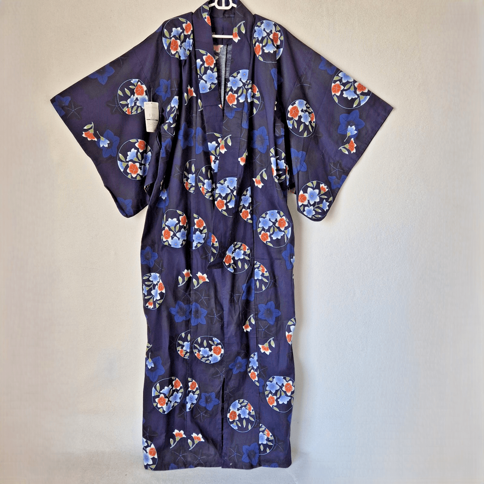 NWT Pret A Porter Floral Japanese Yukata Kimono Robe Cotton Blue O/S *No Belt*