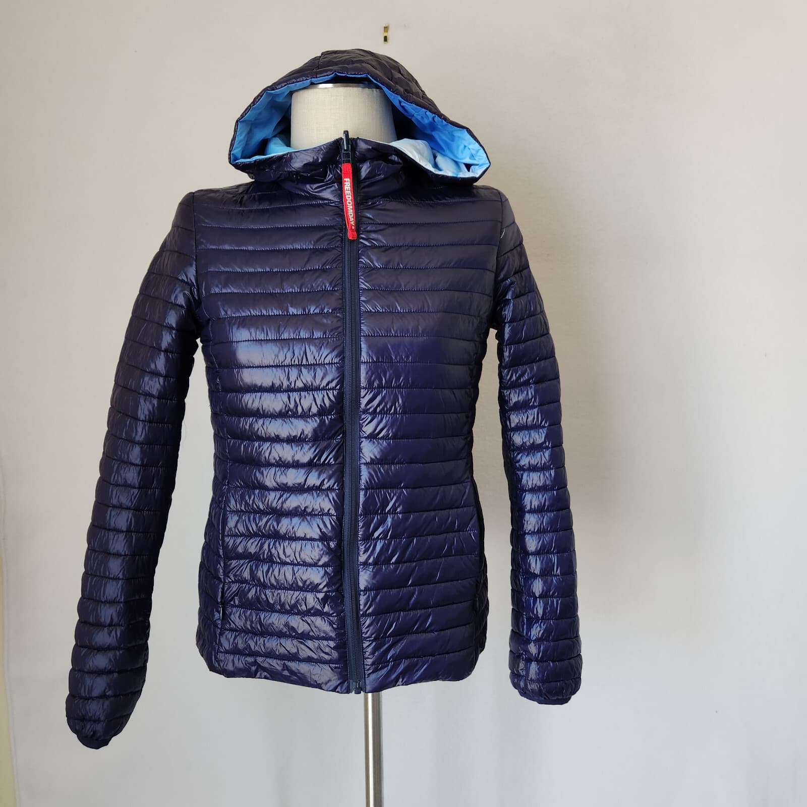 FREEDOMDAY Jane Puffer Hooded Reversibel Jacket Zip-Up Floral Solid Blue Girl 16 - Thumbnail 2