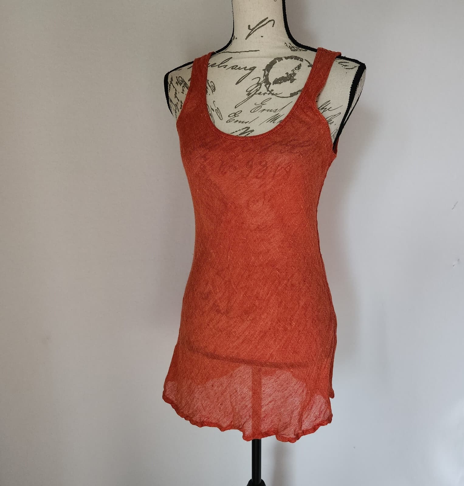 FLAX 100% Linen Tank Top Slim Fit Scoop-Neck Sleeveless Orange Women's P (S) - Thumbnail 2