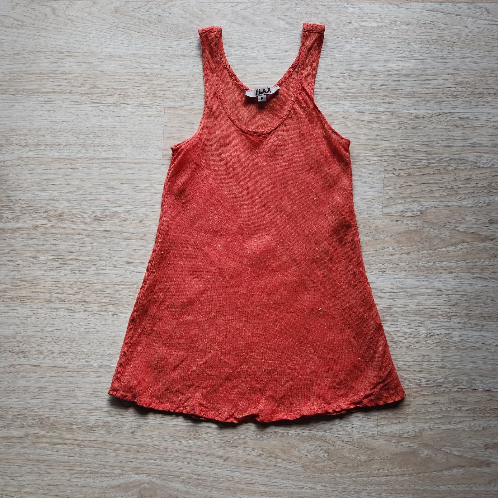 FLAX 100% Linen Tank Top Slim Fit Scoop-Neck Sleeveless Orange Women's P (S) - Thumbnail 5