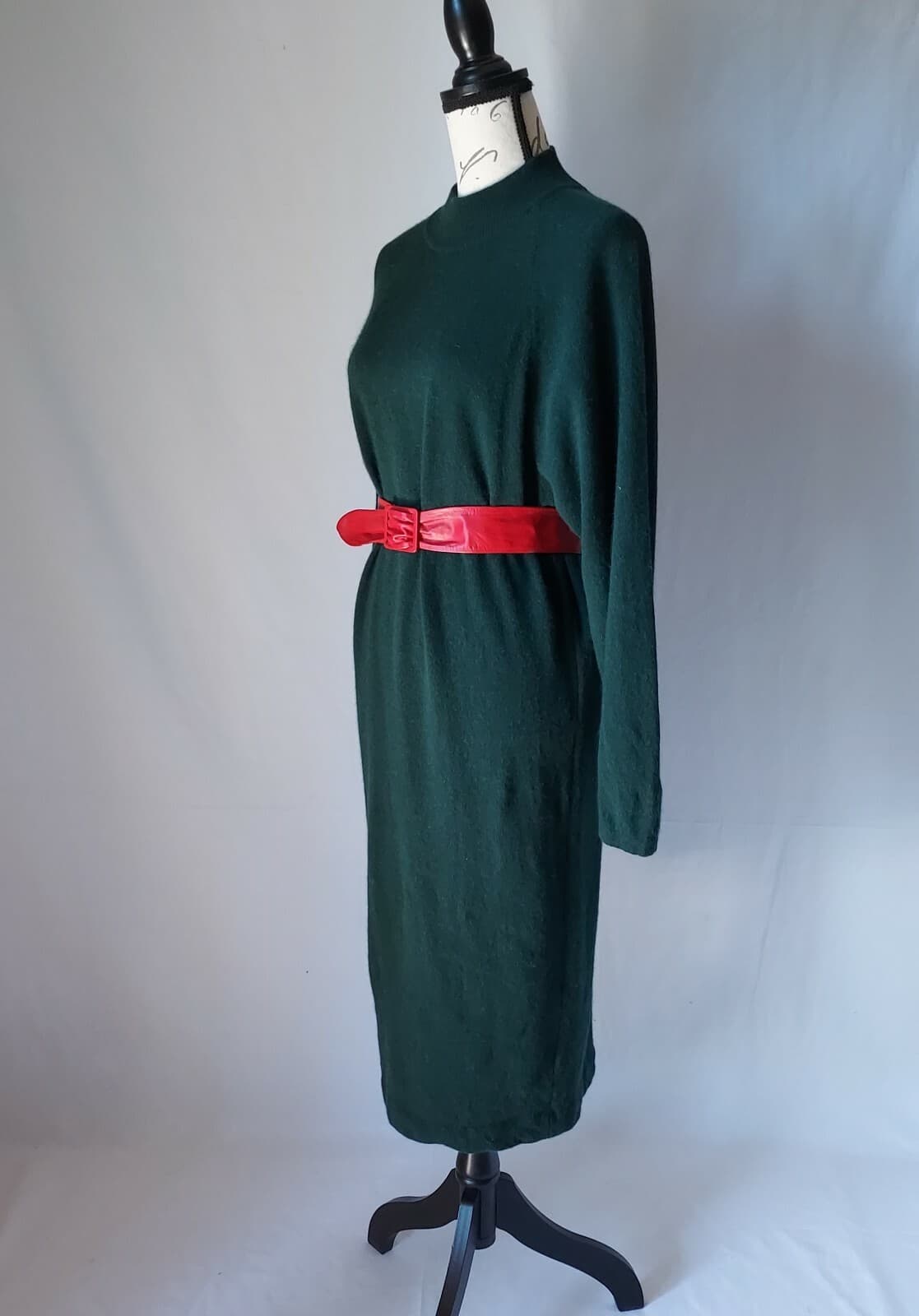 Vintage United Colors Of Benetton Wool Angora Sweater Dress Green 48 US-L Italy - Thumbnail 6