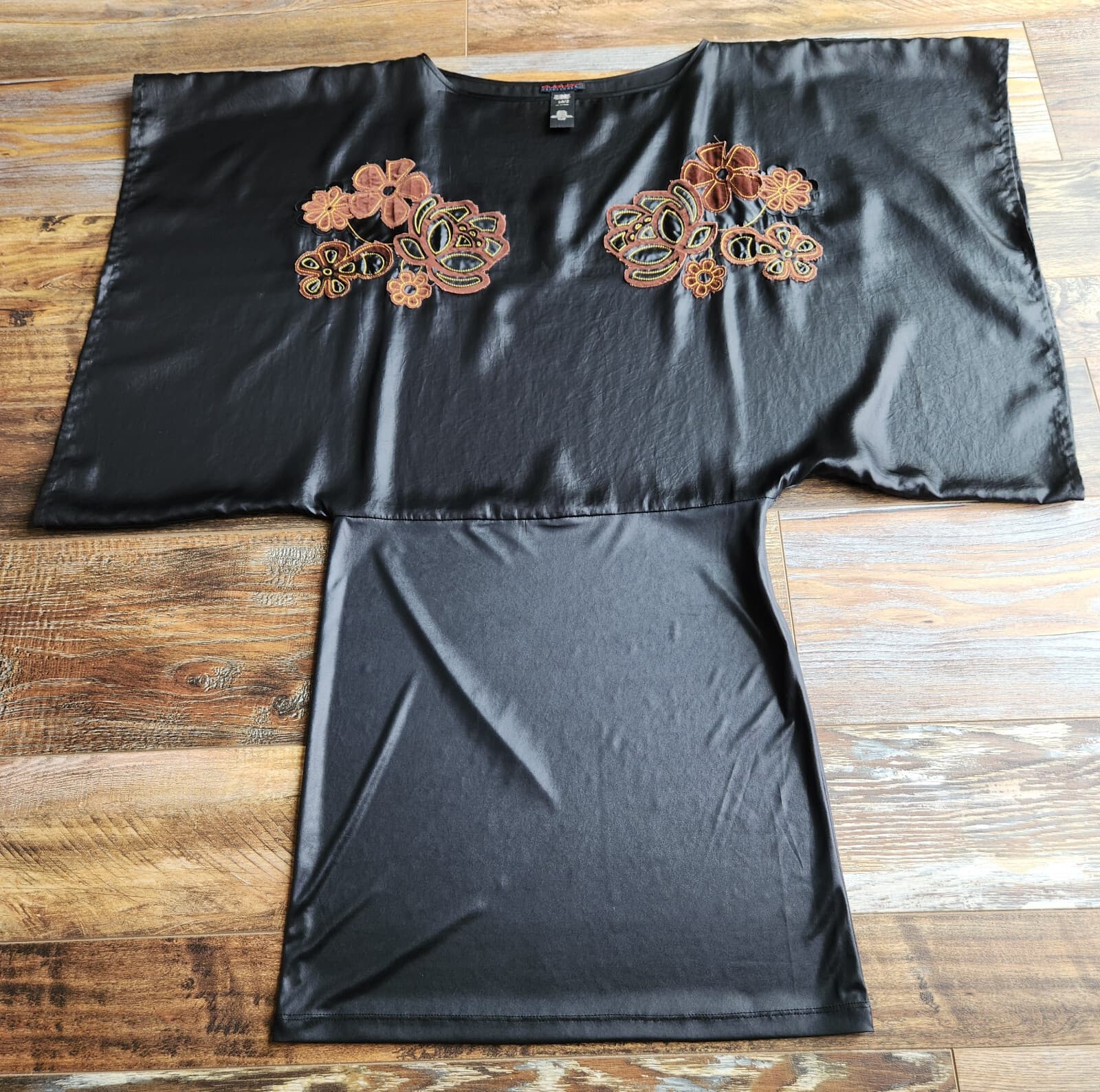 Custo Barcelona Floral Embellished Satin Kimono Sleeve Mini Dress Black Sz.38/2 - Thumbnail 8
