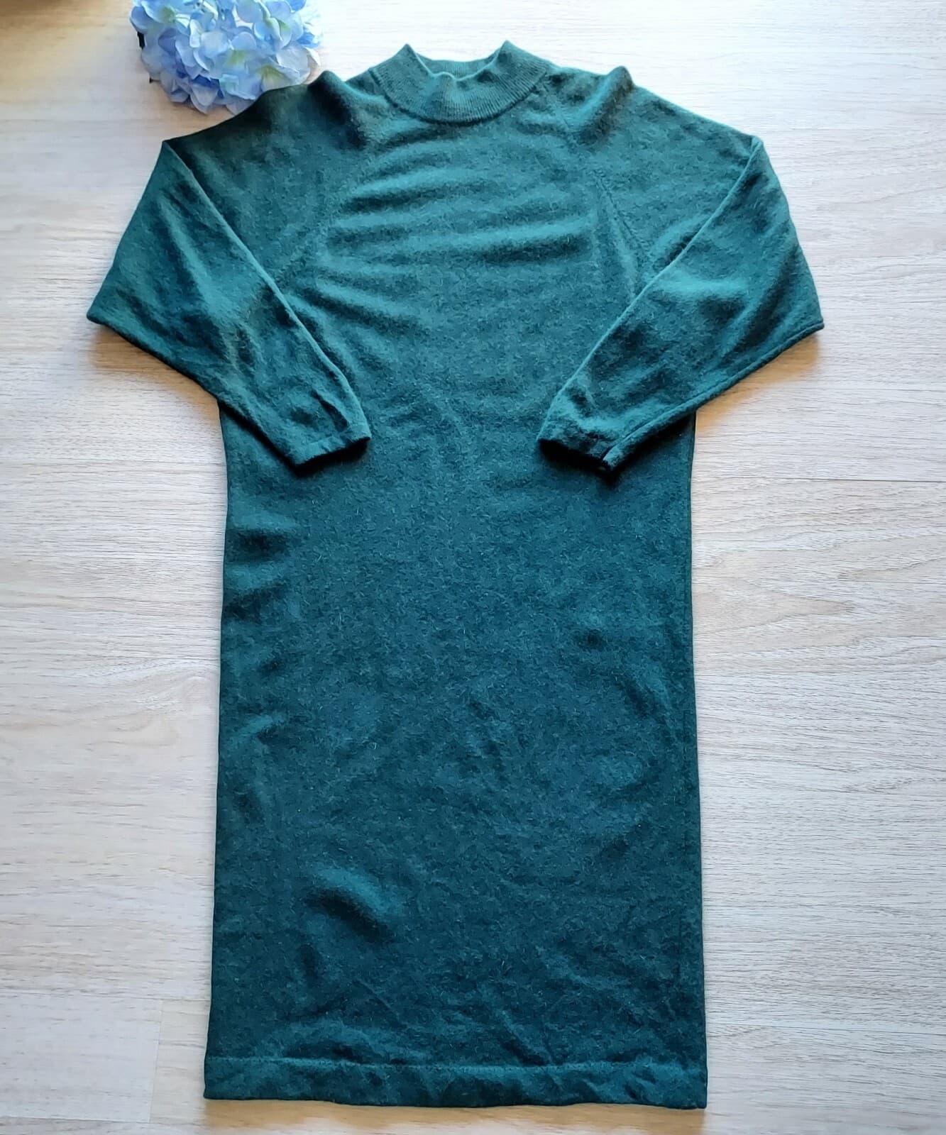 Vintage United Colors Of Benetton Wool Angora Sweater Dress Green 48 US-L Italy - Thumbnail 4