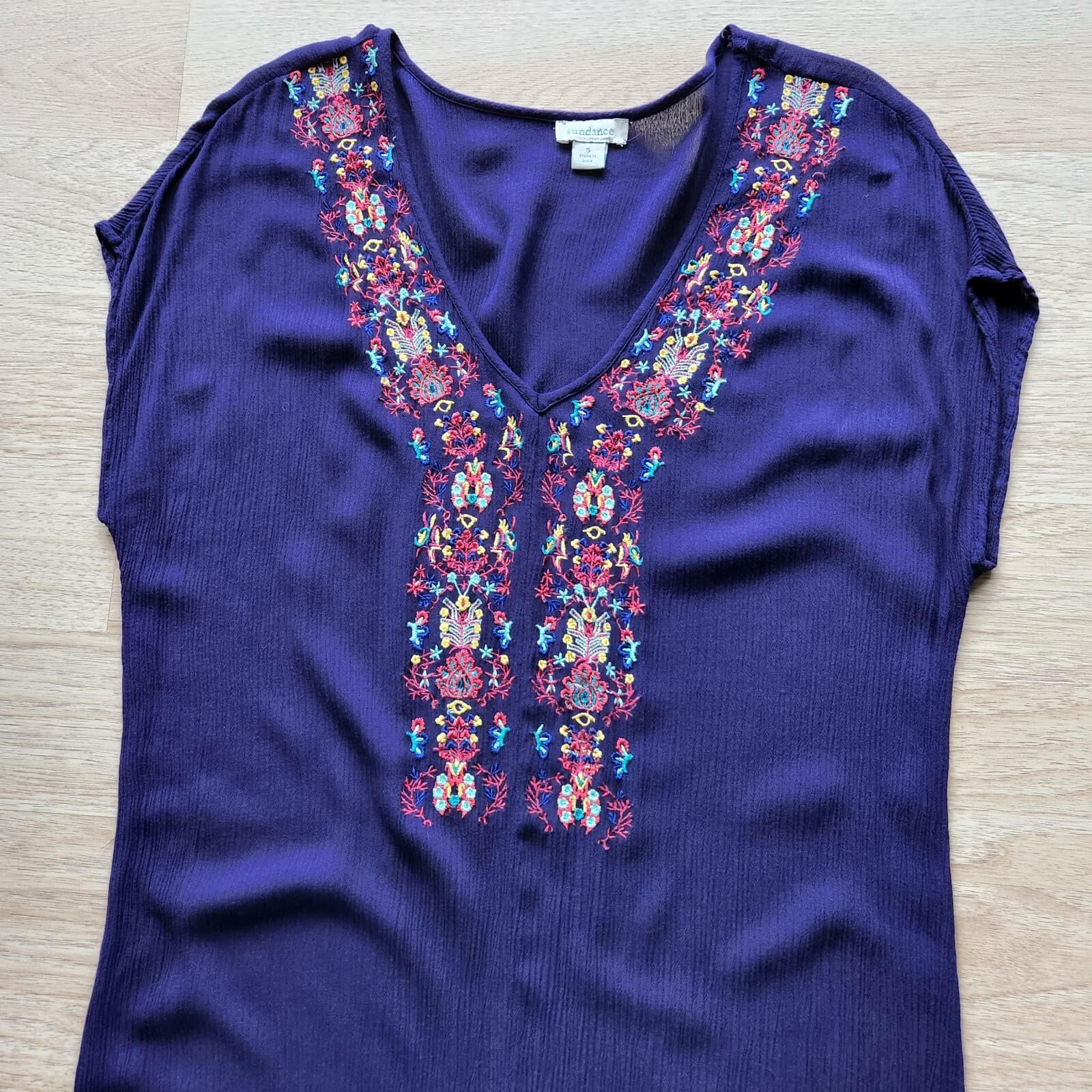 Sundance Dawn-Kissed Embroidered Gauze Tunic Top Midi Dress Purple-Blue-ish Sz.S - Thumbnail 5