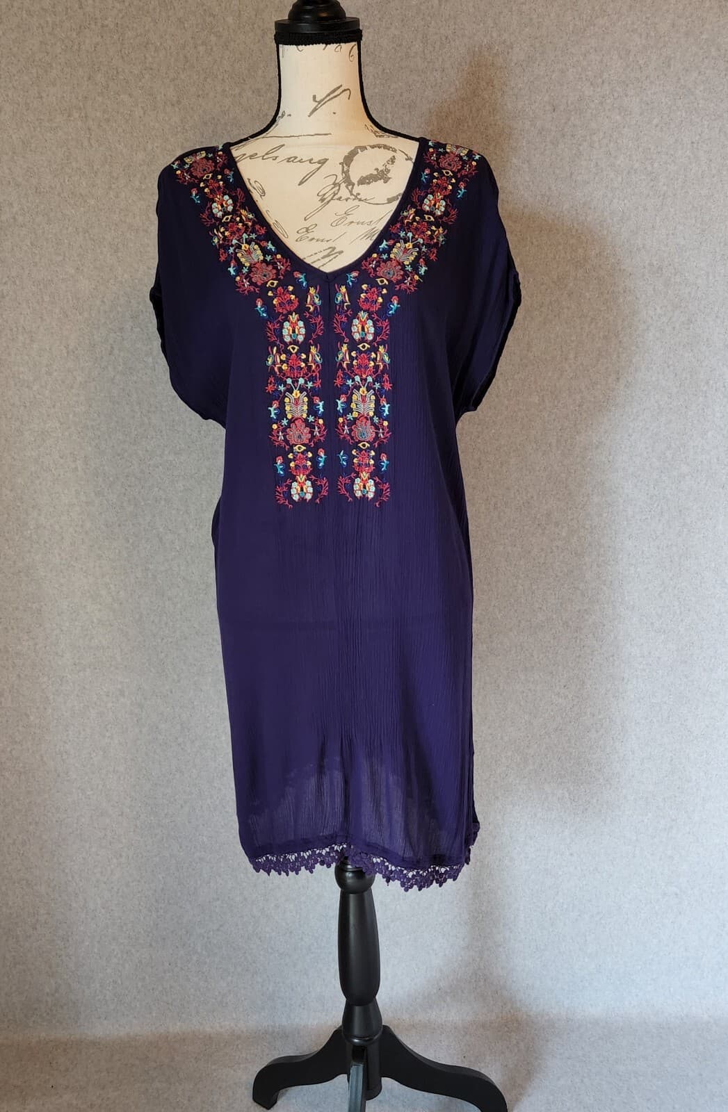 Sundance Dawn-Kissed Embroidered Gauze Tunic Top Midi Dress Purple-Blue-ish Sz.S - Thumbnail 2