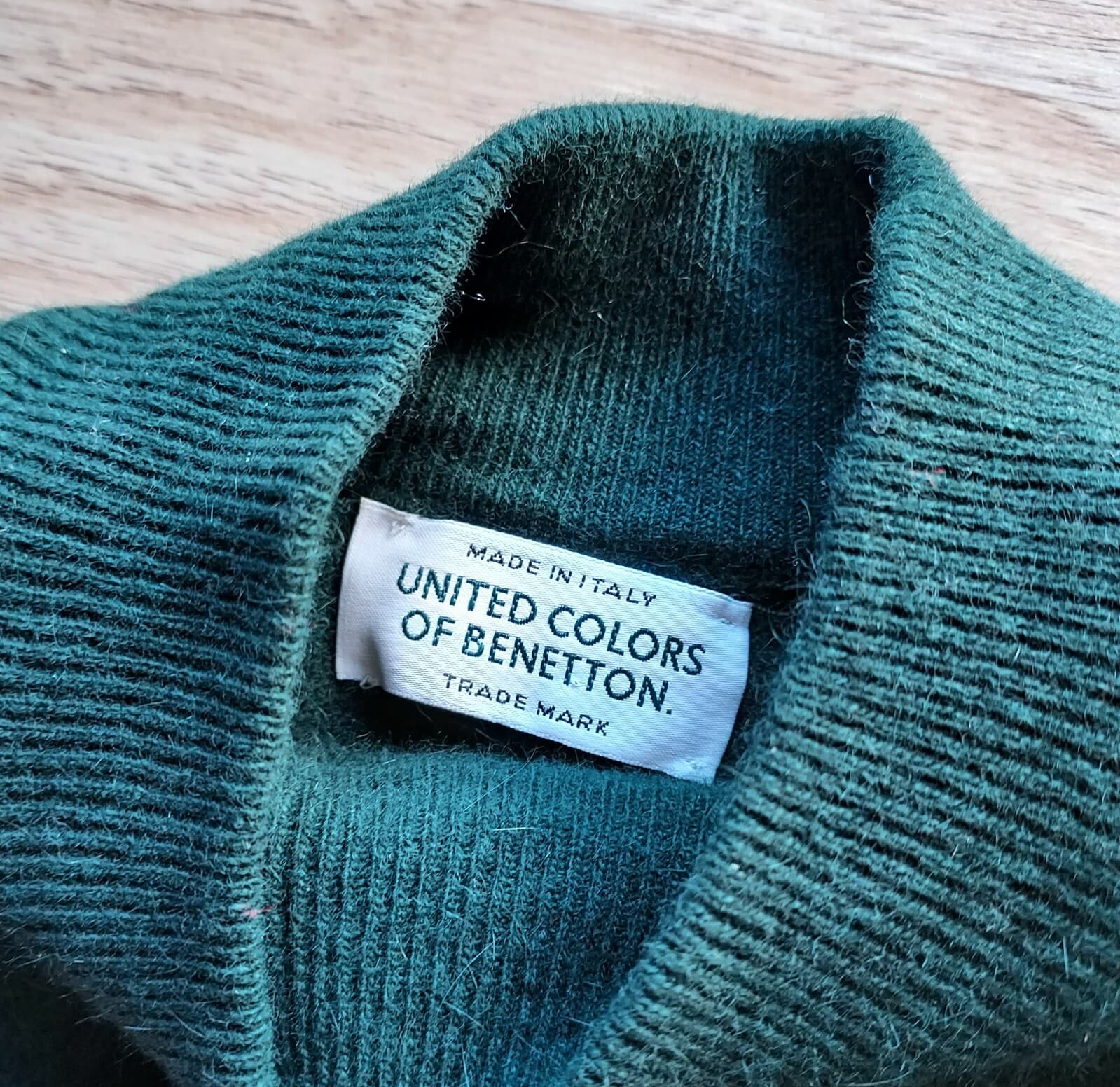 Vintage United Colors Of Benetton Wool Angora Sweater Dress Green 48 US-L Italy - Thumbnail 9