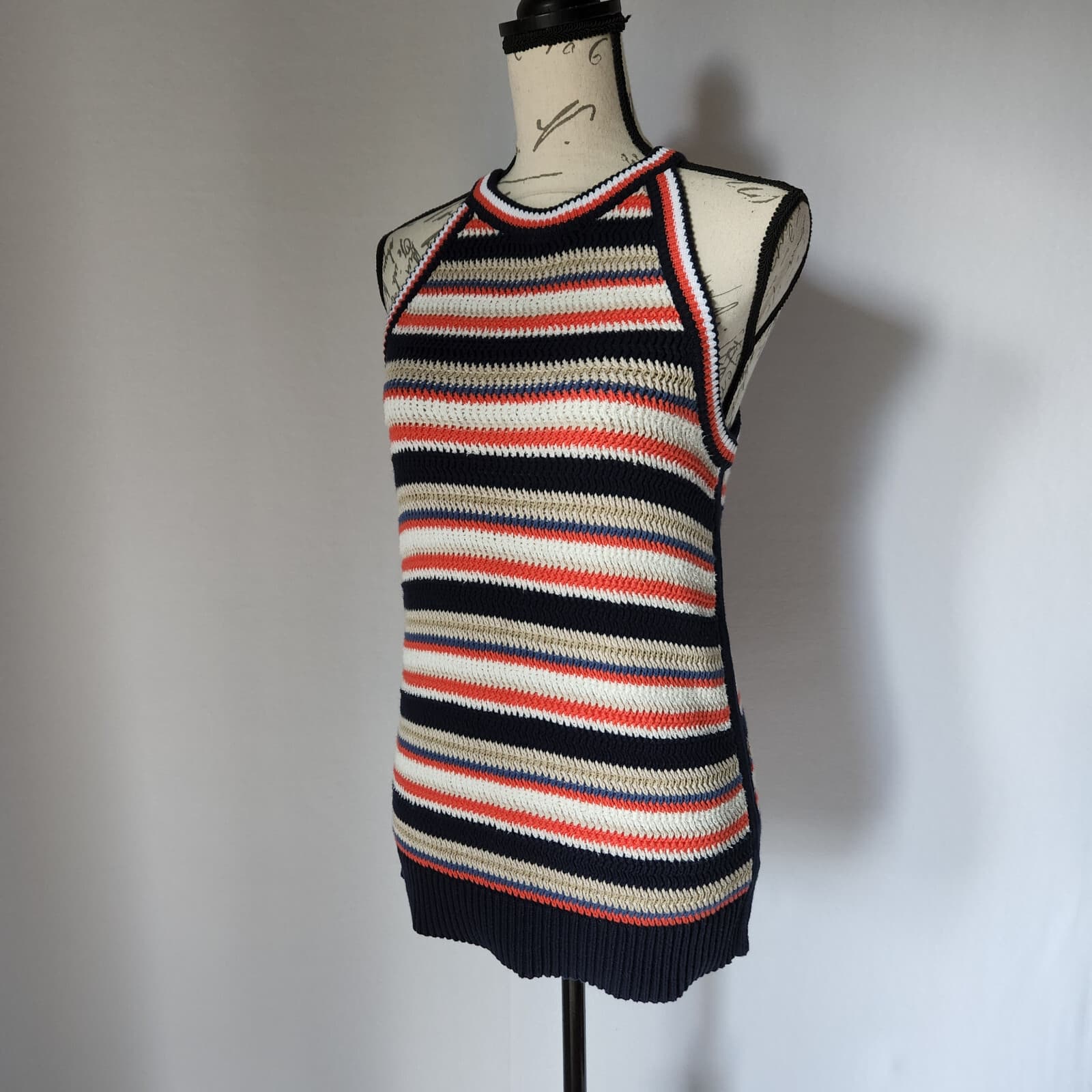 NWT Gap Crochet Stripe Halter Tank Top Cotton Blend Multicolor Women Sz.M - Thumbnail 2