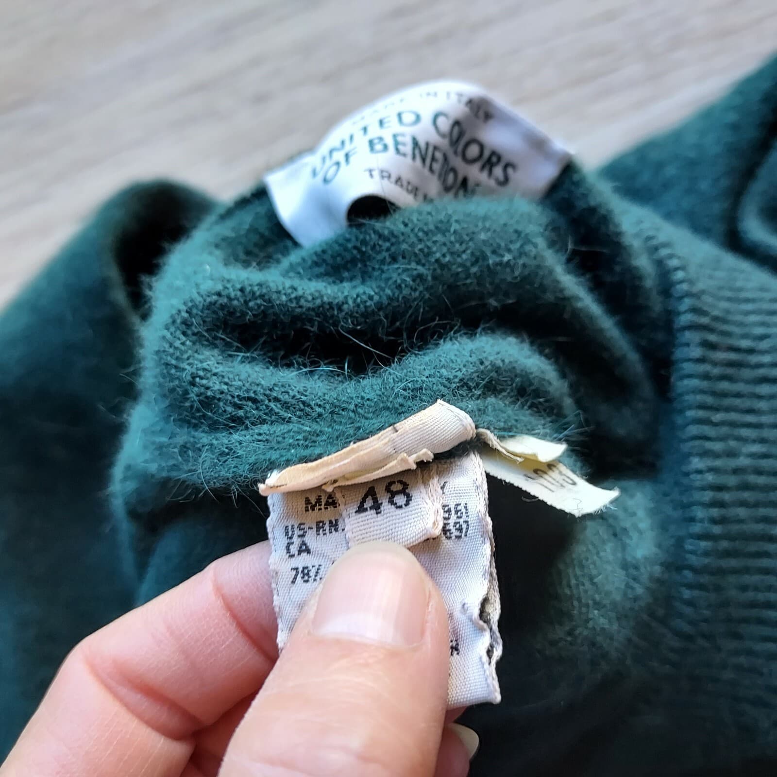 Vintage United Colors Of Benetton Wool Angora Sweater Dress Green 48 US-L Italy - Thumbnail 10
