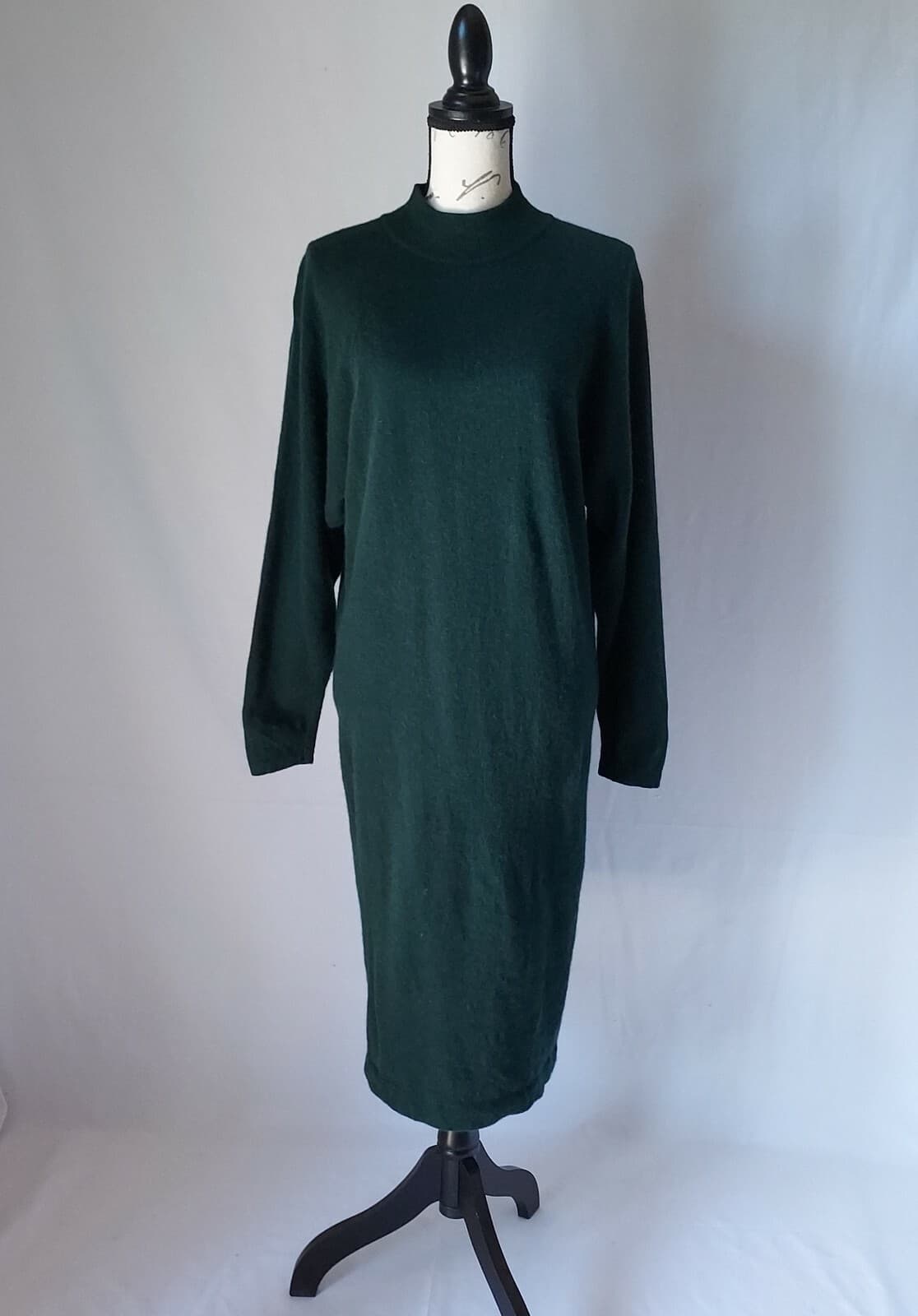 Vintage United Colors Of Benetton Wool Angora Sweater Dress Green 48 US-L Italy - Thumbnail 5