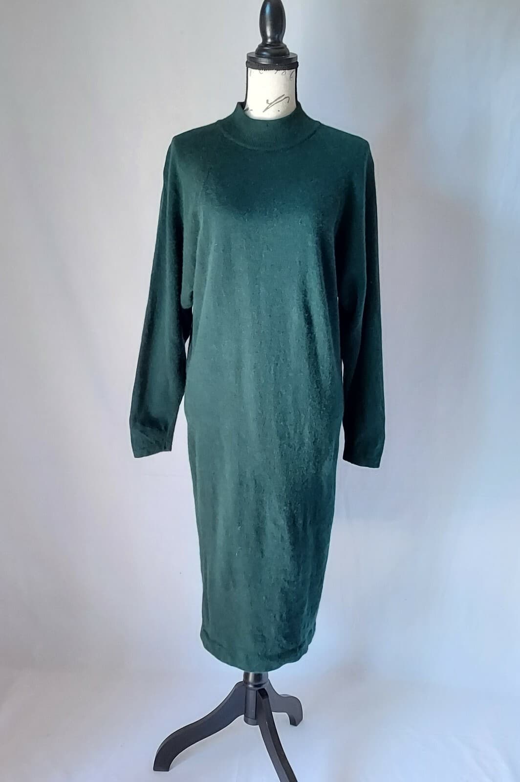 Vintage United Colors Of Benetton Wool Angora Sweater Dress Green 48 US-L Italy - Thumbnail 2