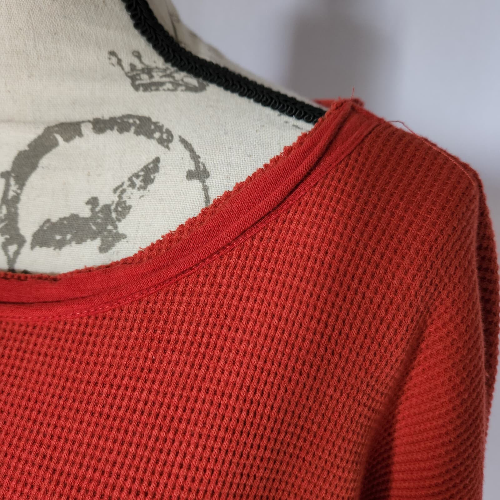 Anthropologie Sage Nori Waffle Knit Top Drop Shoulder Long Sleeve Red Oversize M - Thumbnail 3