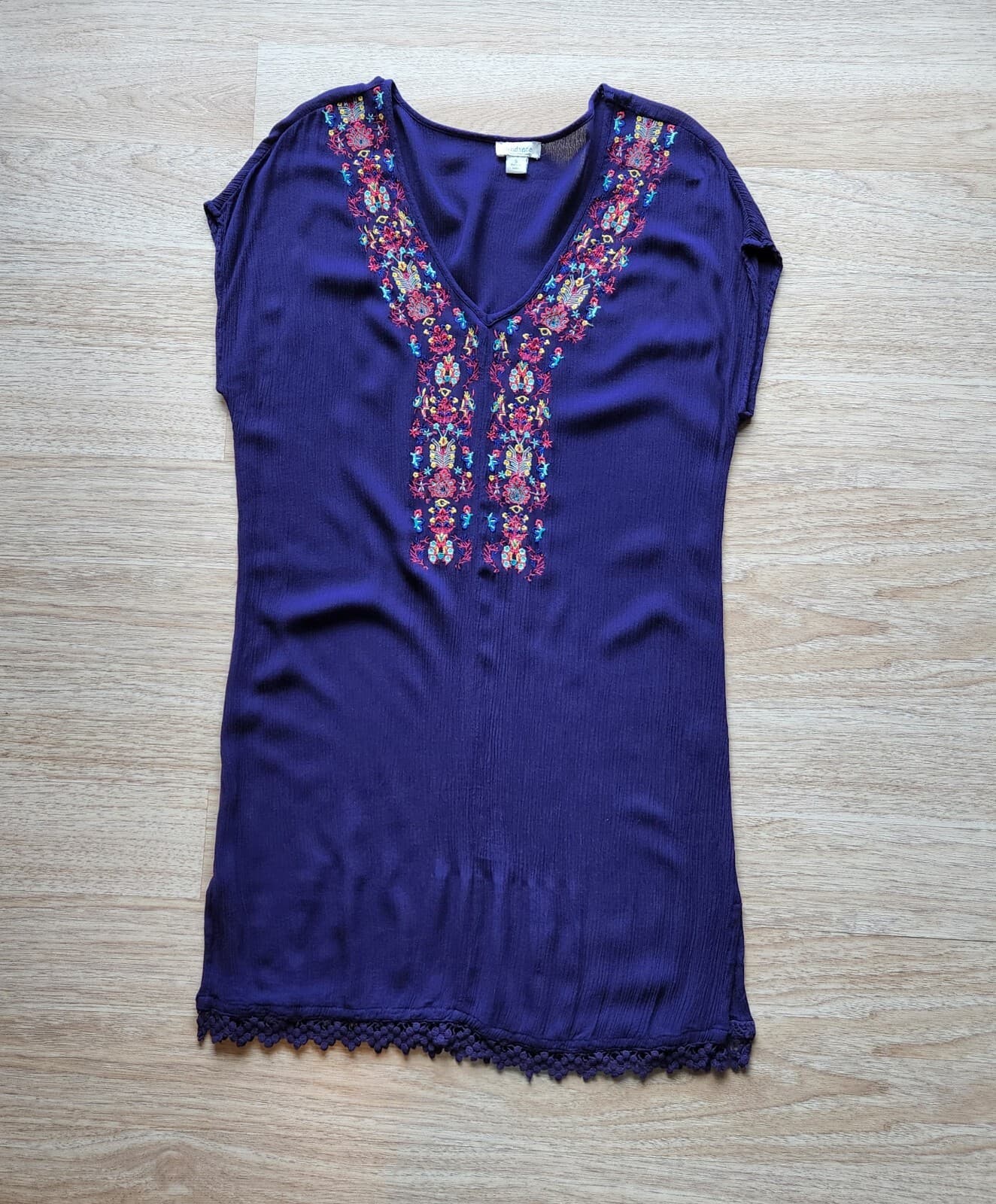 Sundance Dawn-Kissed Embroidered Gauze Tunic Top Midi Dress Purple-Blue-ish Sz.S - Thumbnail 4