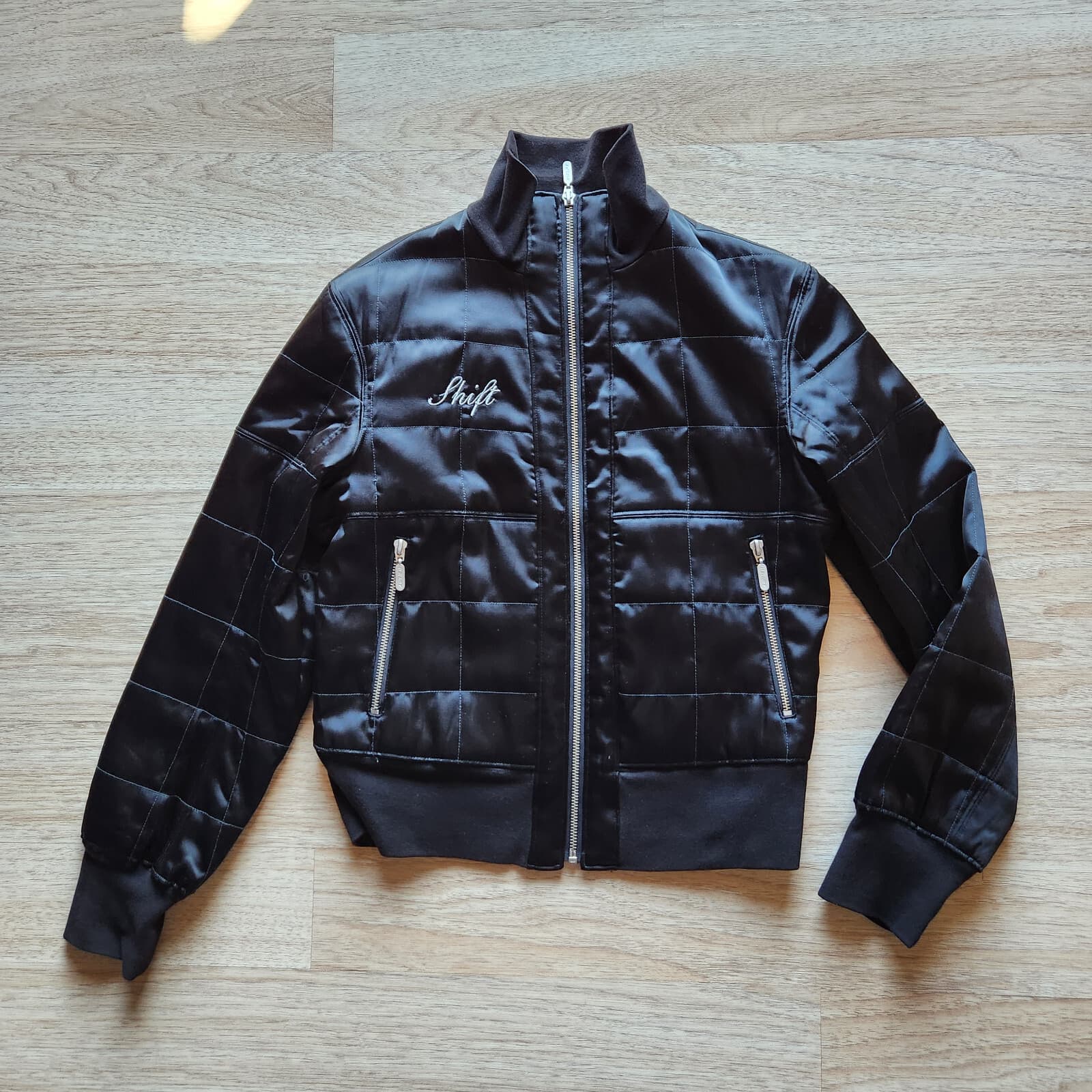 Shift Quilted Puffer Bomber Motorcycle Jacket Zip-Up Pocket Black Women's M - Thumbnail 3