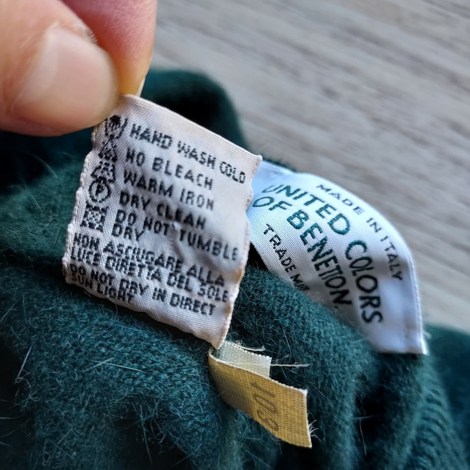 Vintage United Colors Of Benetton Wool Angora Sweater Dress Green 48 US-L Italy - Thumbnail 12