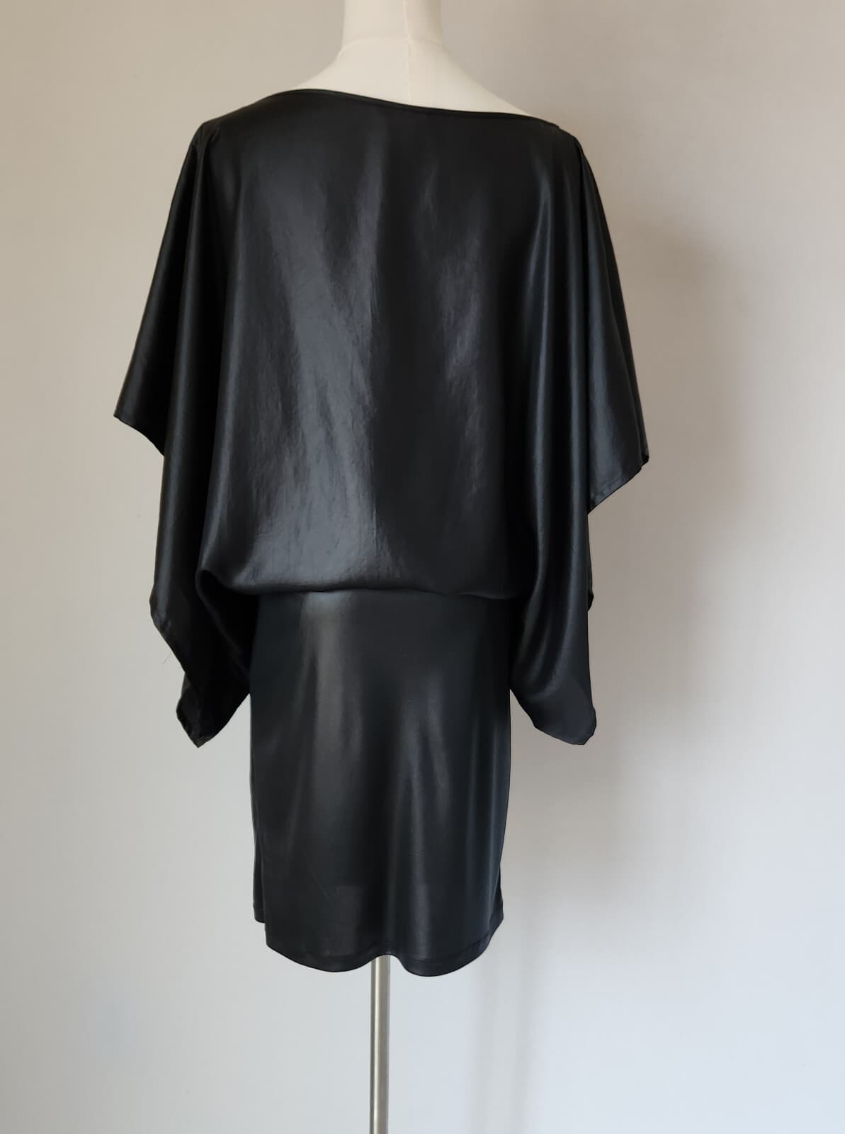 Custo Barcelona Floral Embellished Satin Kimono Sleeve Mini Dress Black Sz.38/2 - Thumbnail 6