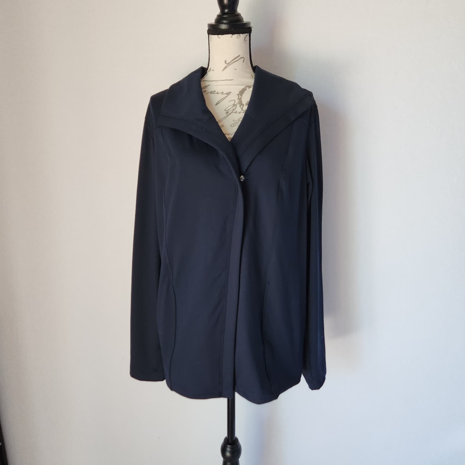 J.Jill Fit Performance Jacket Long Sleeve Zip Pocket Knit Dark Blue Women L-Tall - Thumbnail 2