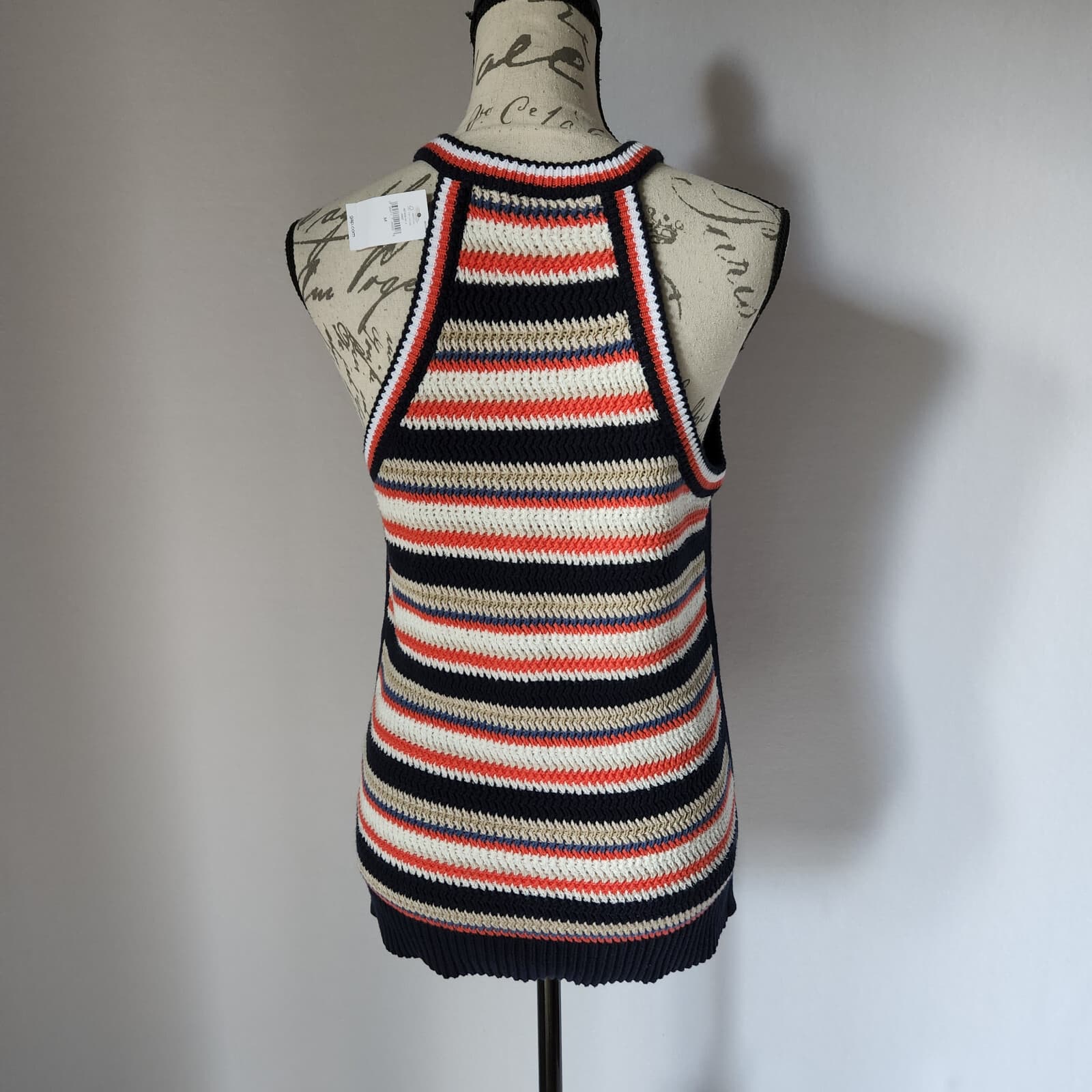 NWT Gap Crochet Stripe Halter Tank Top Cotton Blend Multicolor Women Sz.M - Thumbnail 5
