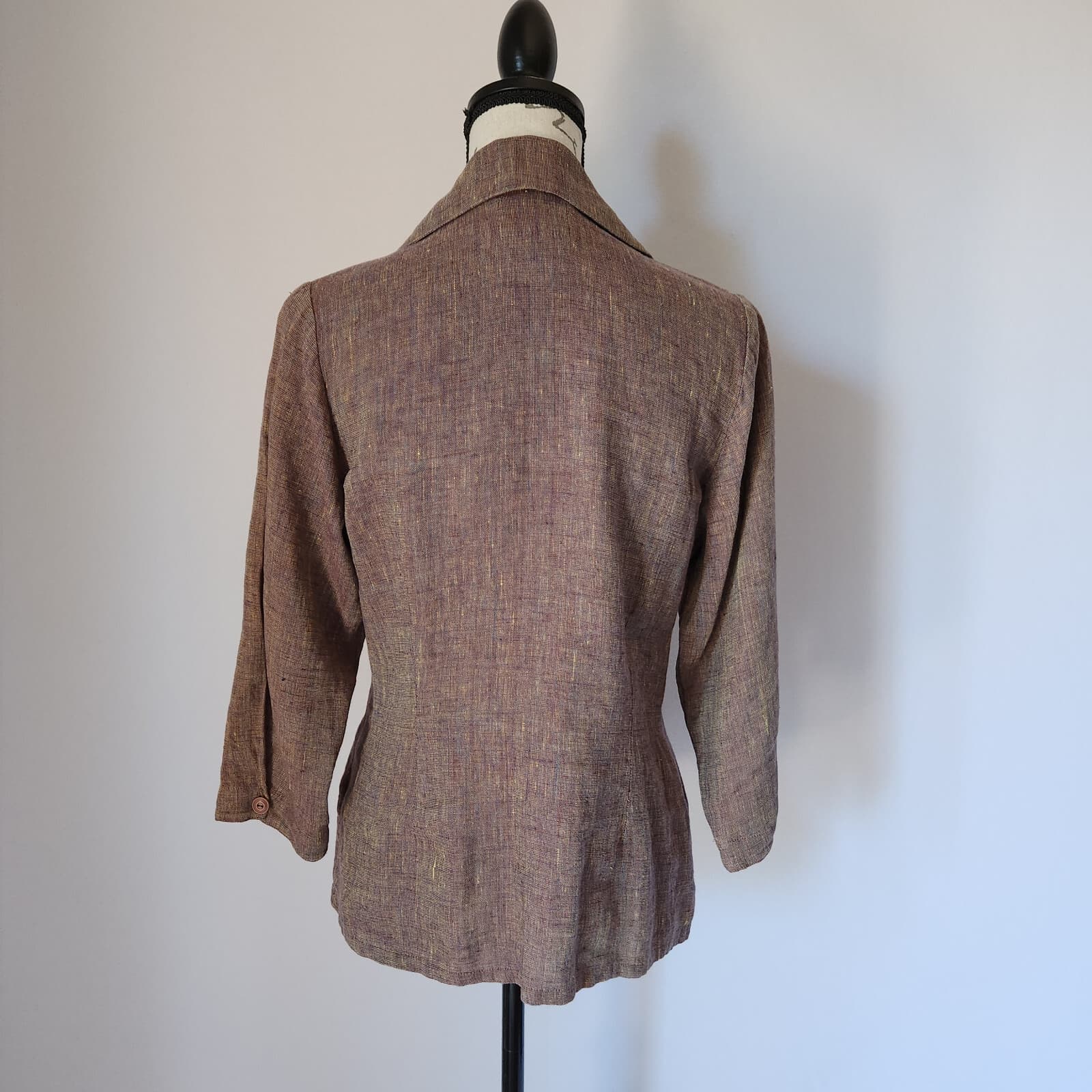 FLAX by Jeanne Enelhart 100% Linen Top 3/4 Sleeve Button Brown Petite (Bust 38") - Thumbnail 4