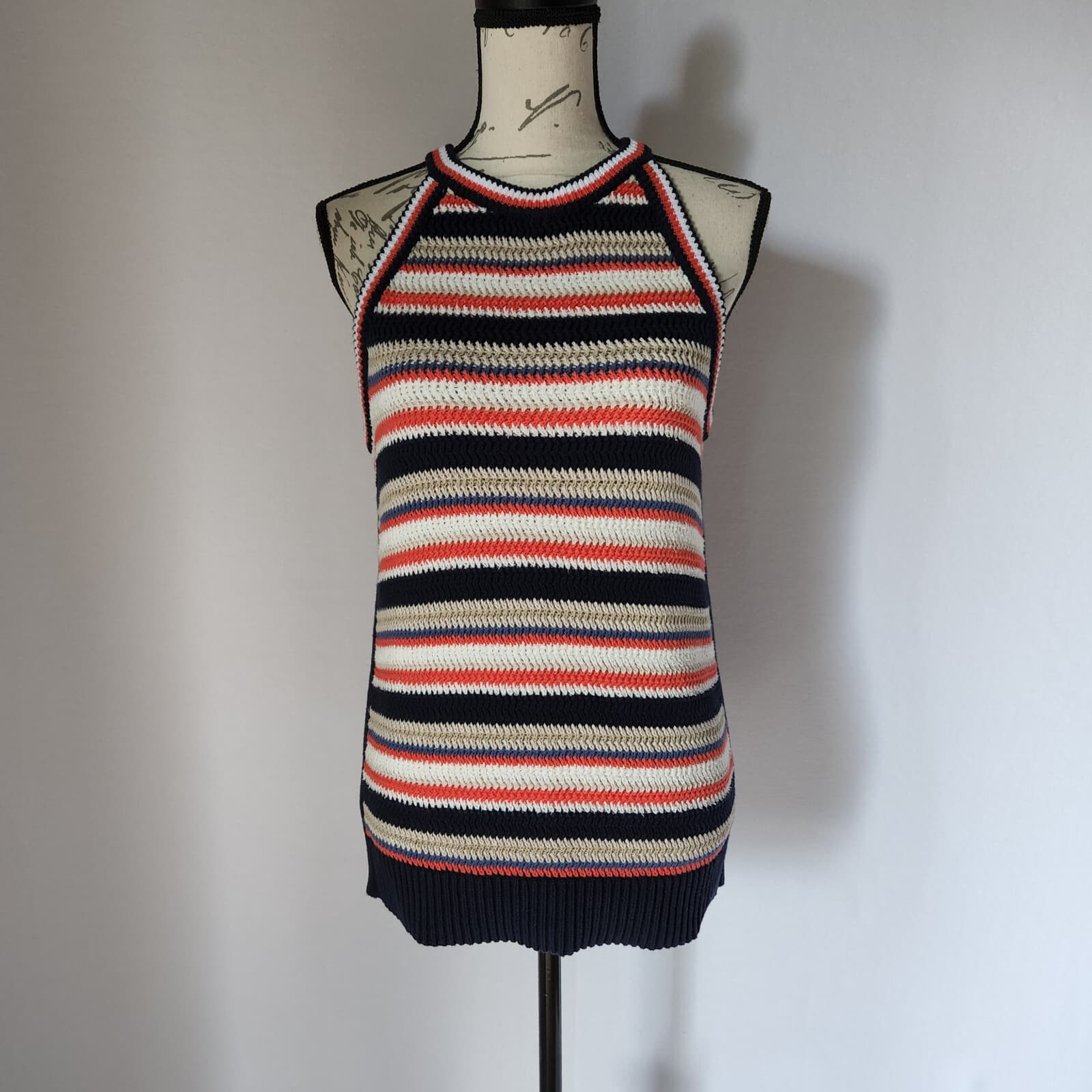 NWT Gap Crochet Stripe Halter Tank Top Cotton Blend Multicolor Women Sz.M - Thumbnail 3