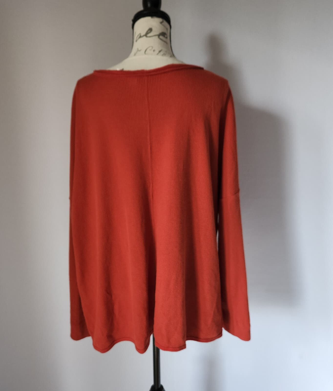 Anthropologie Sage Nori Waffle Knit Top Drop Shoulder Long Sleeve Red Oversize M - Thumbnail 5