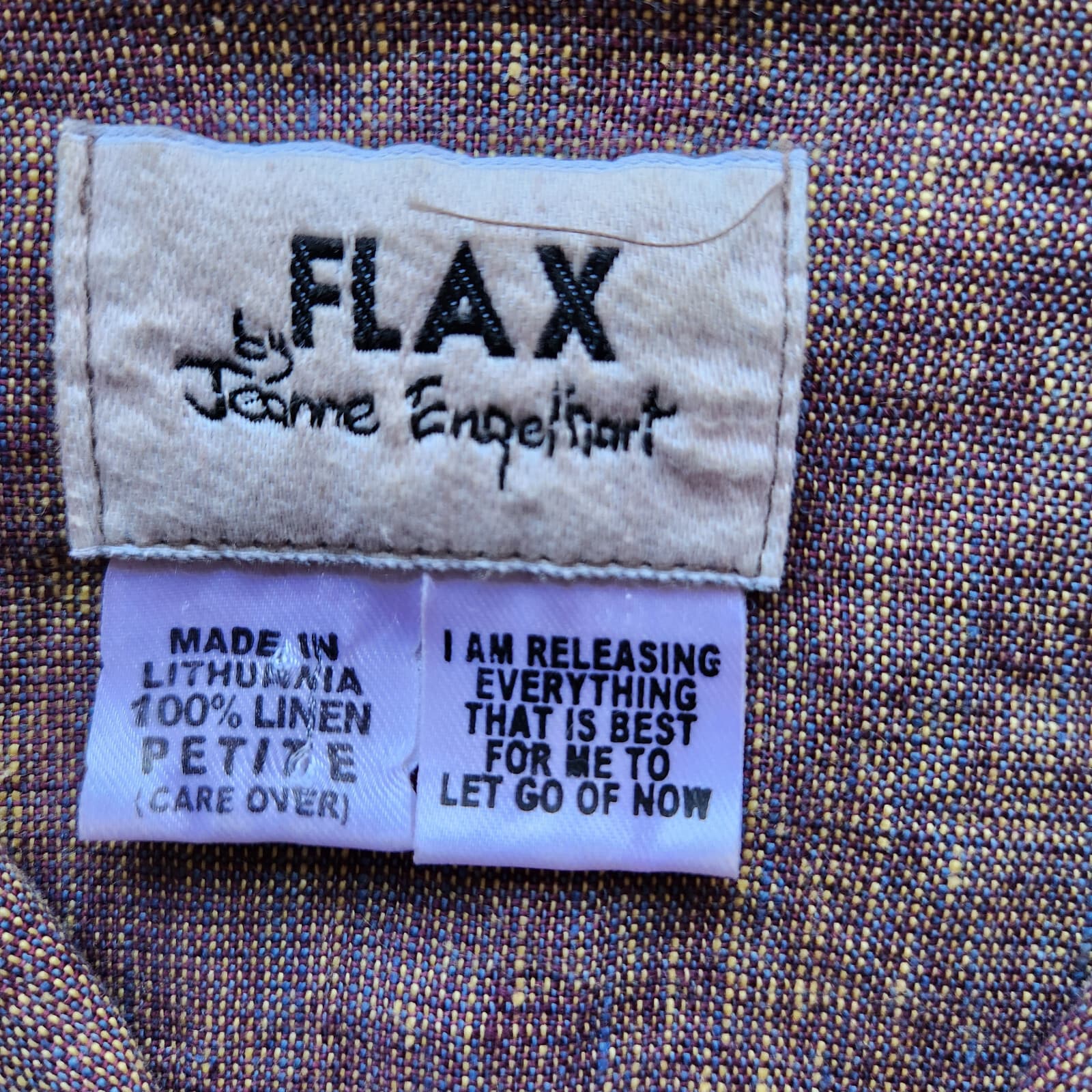 FLAX by Jeanne Enelhart 100% Linen Top 3/4 Sleeve Button Brown Petite (Bust 38") - Thumbnail 7