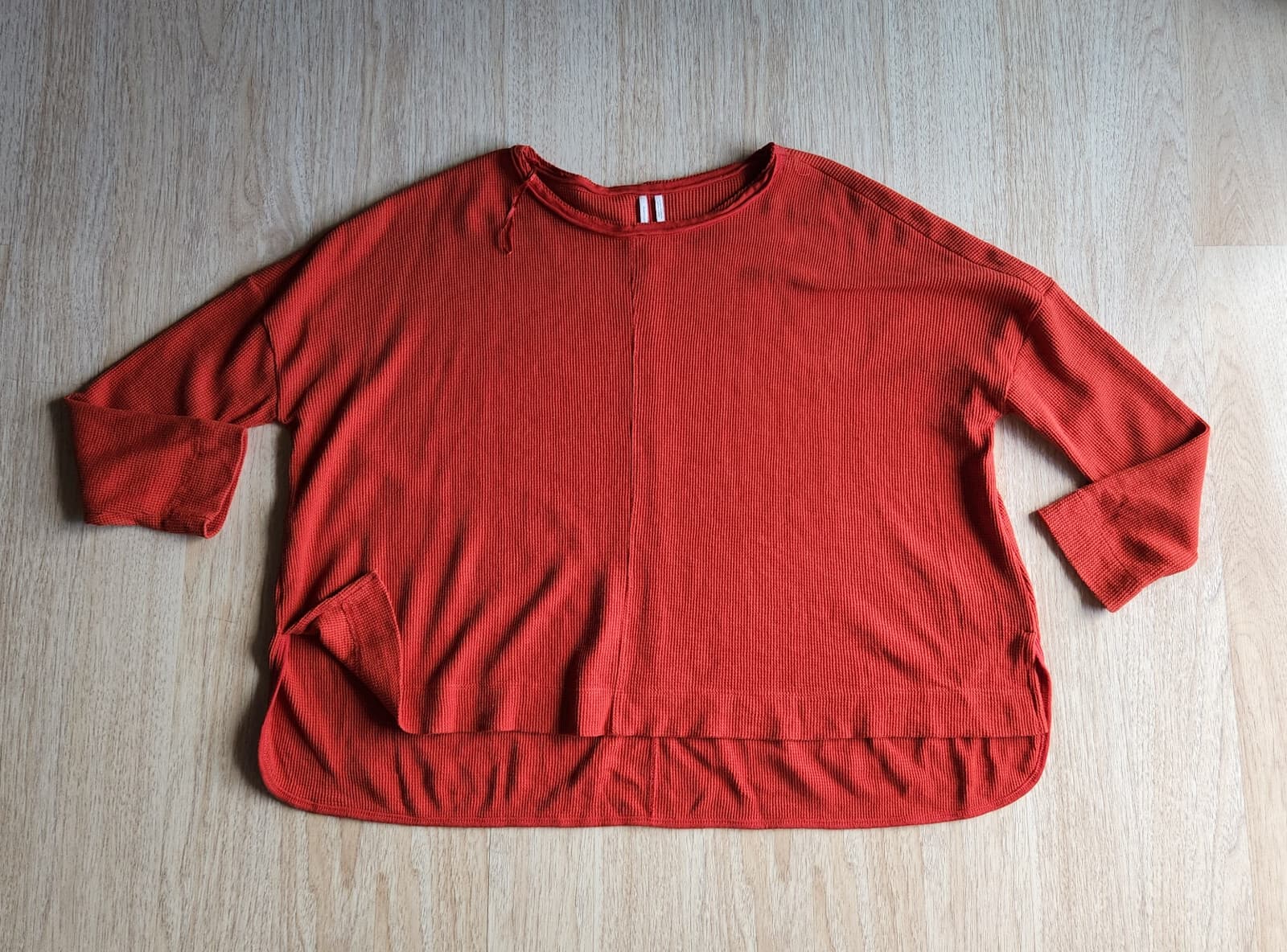 Anthropologie Sage Nori Waffle Knit Top Drop Shoulder Long Sleeve Red Oversize M - Thumbnail 6