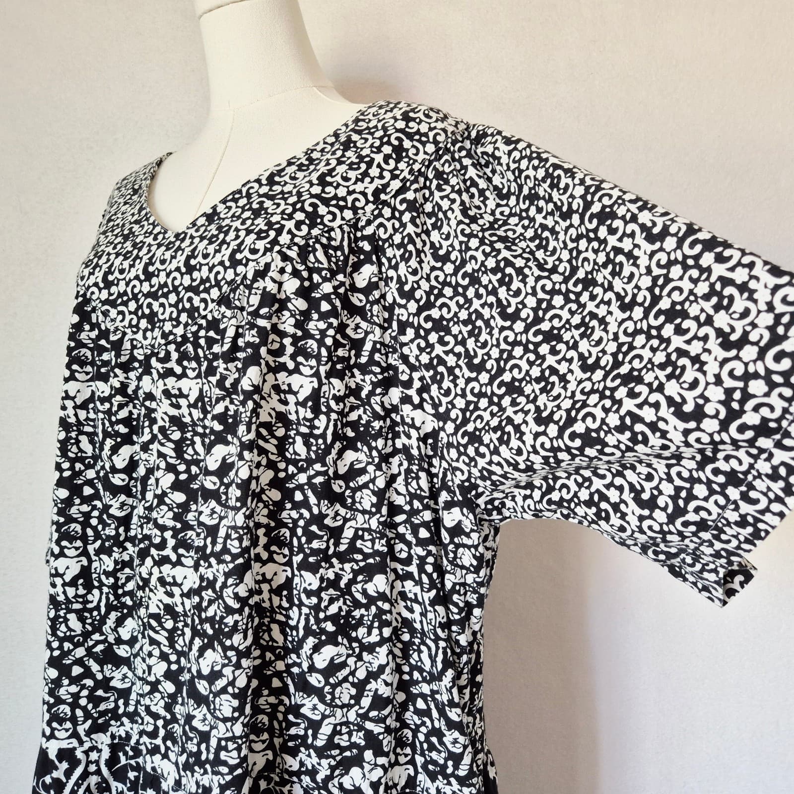 The Vermont Country Store Sz.3X Cotton Tiered Lounger House Dress Short Sleeve - Thumbnail 3