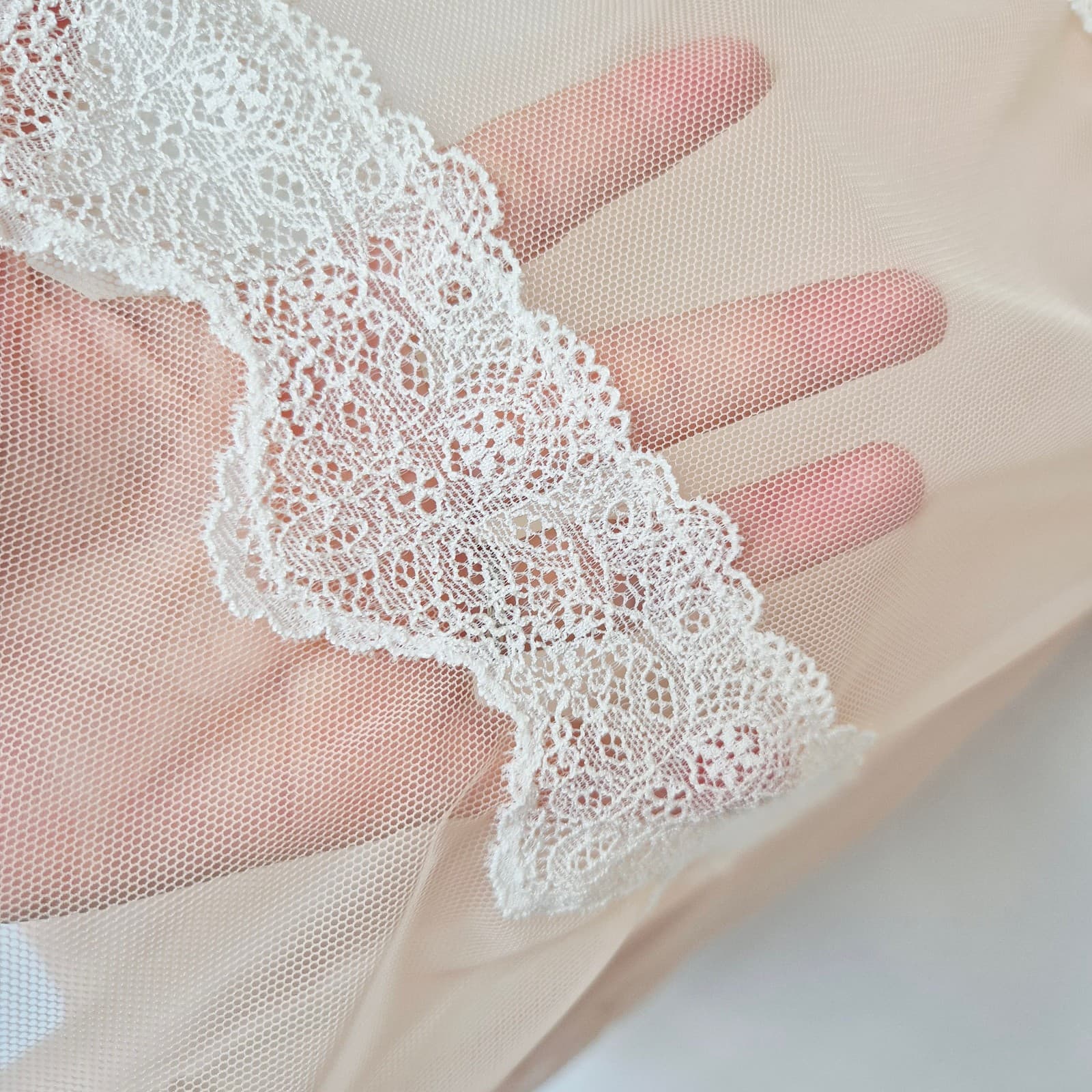 NWT Victoria's Secret 2 Piece Mesh Lace Mini Chemise Slip Dress Cream Nude Sz.M - Thumbnail 3