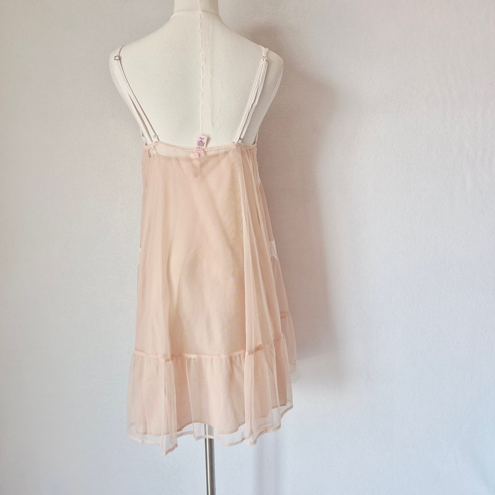 NWT Victoria's Secret 2 Piece Mesh Lace Mini Chemise Slip Dress Cream Nude Sz.M - Thumbnail 4