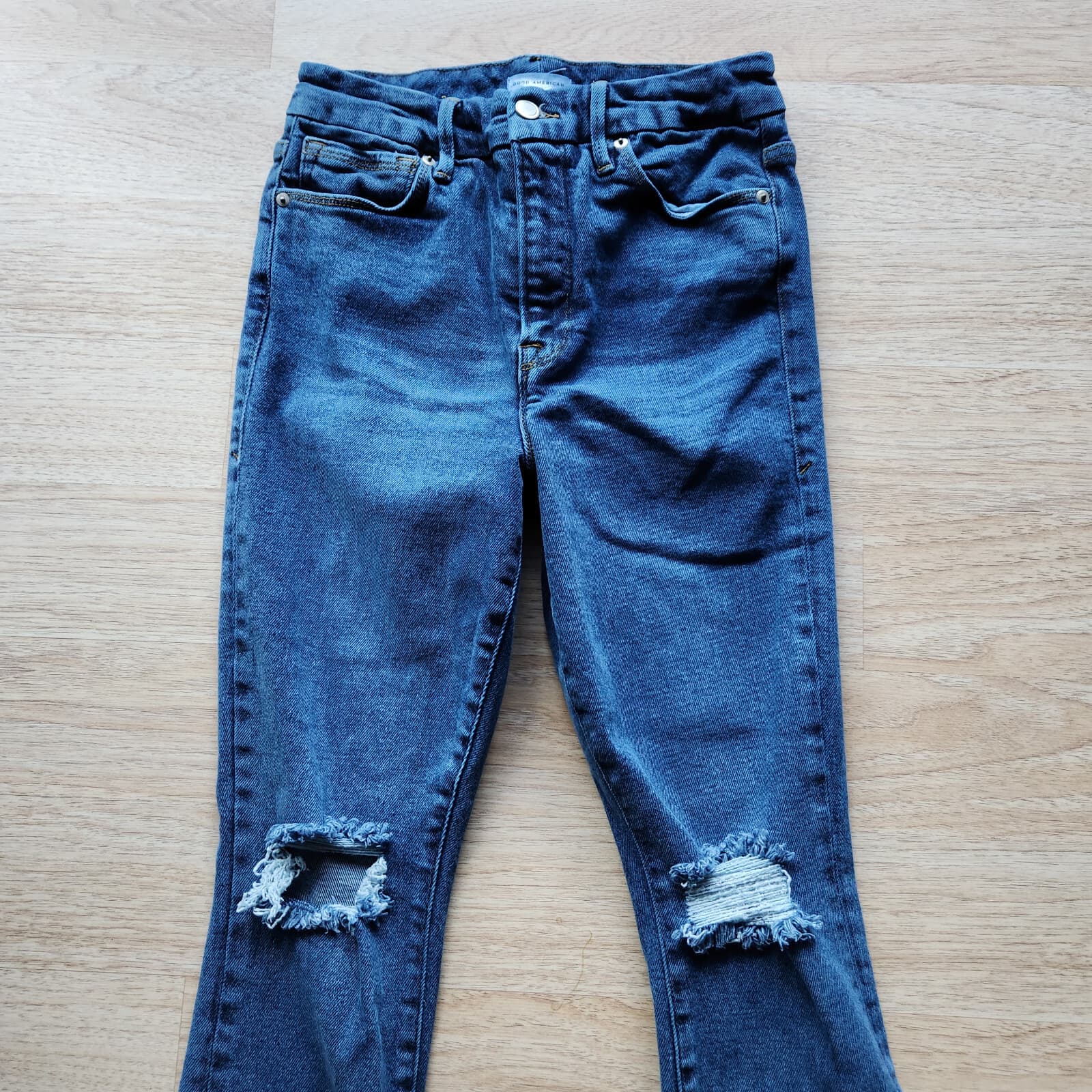 Good American Good Waist Chew Hem Cropped Jeans Zip Stretch Blue799 Women's 28 - Thumbnail 4