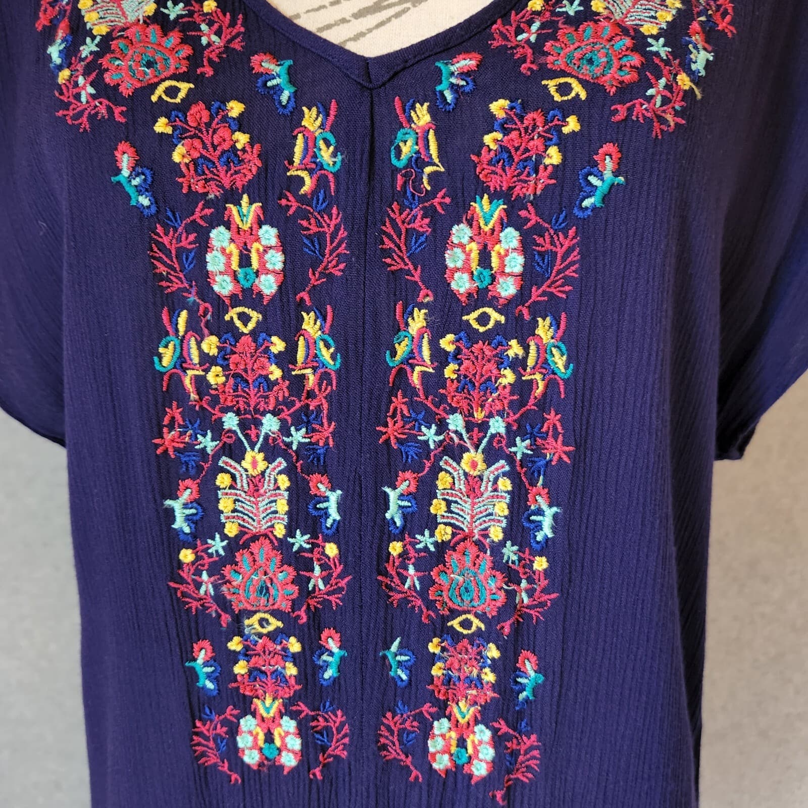 Sundance Dawn-Kissed Embroidered Gauze Tunic Top Midi Dress Purple-Blue-ish Sz.S - Thumbnail 3