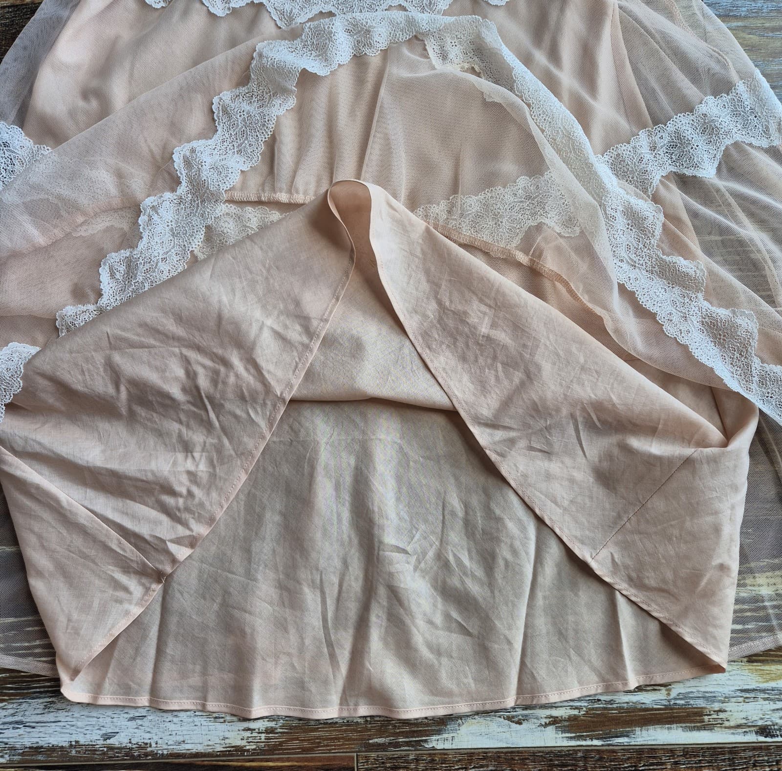 NWT Victoria's Secret 2 Piece Mesh Lace Mini Chemise Slip Dress Cream Nude Sz.M - Thumbnail 5