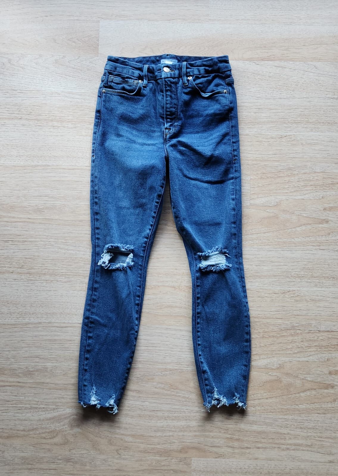 Good American Good Waist Chew Hem Cropped Jeans Zip Stretch Blue799 Women's 28 - Thumbnail 2
