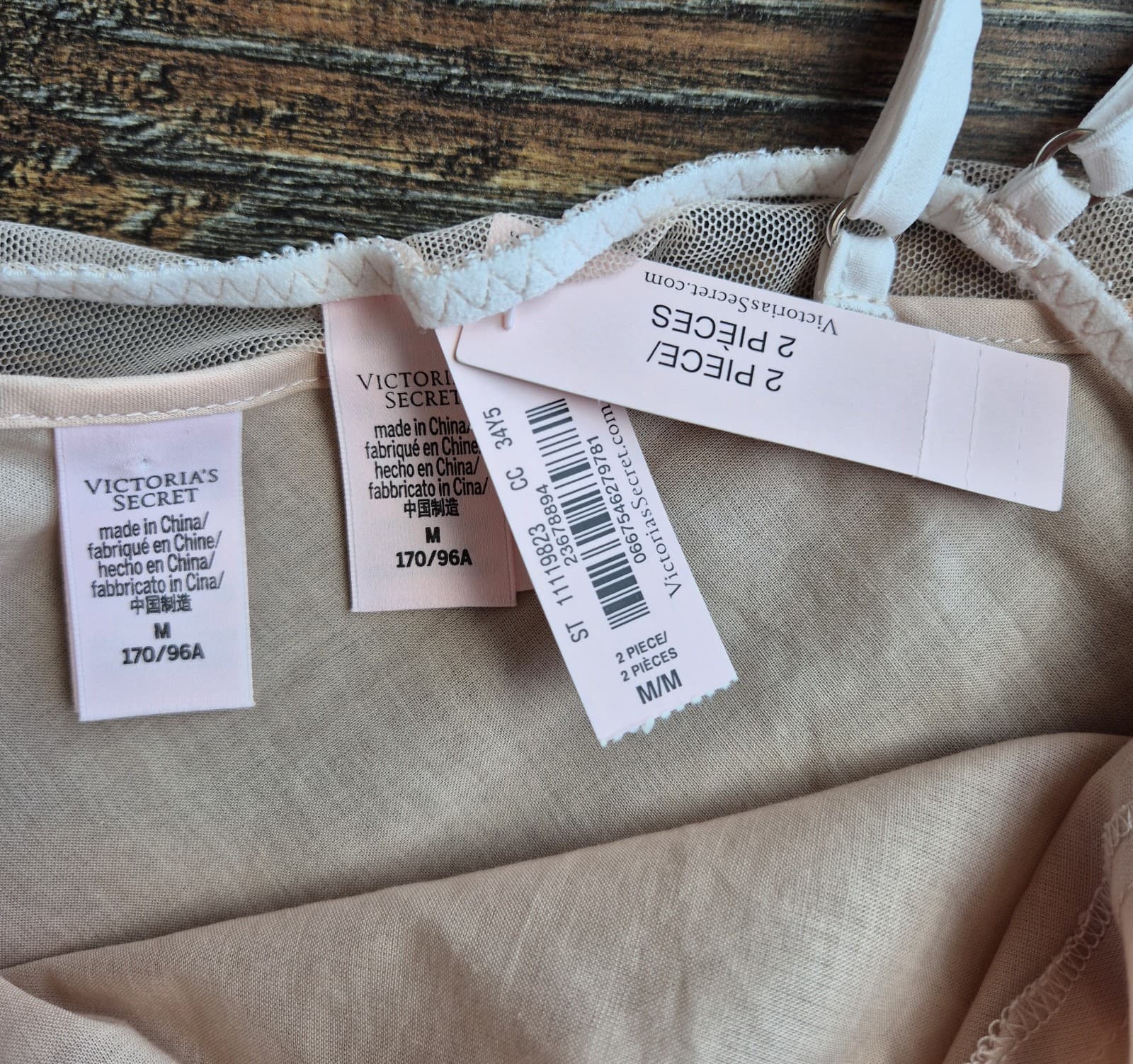 NWT Victoria's Secret 2 Piece Mesh Lace Mini Chemise Slip Dress Cream Nude Sz.M - Thumbnail 8