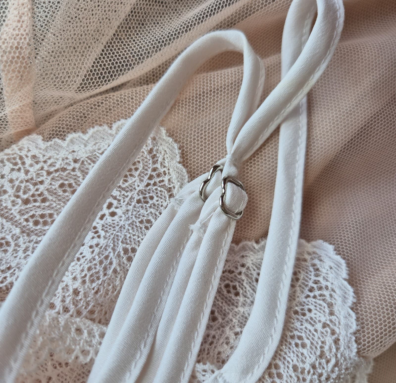 NWT Victoria's Secret 2 Piece Mesh Lace Mini Chemise Slip Dress Cream Nude Sz.M - Thumbnail 12